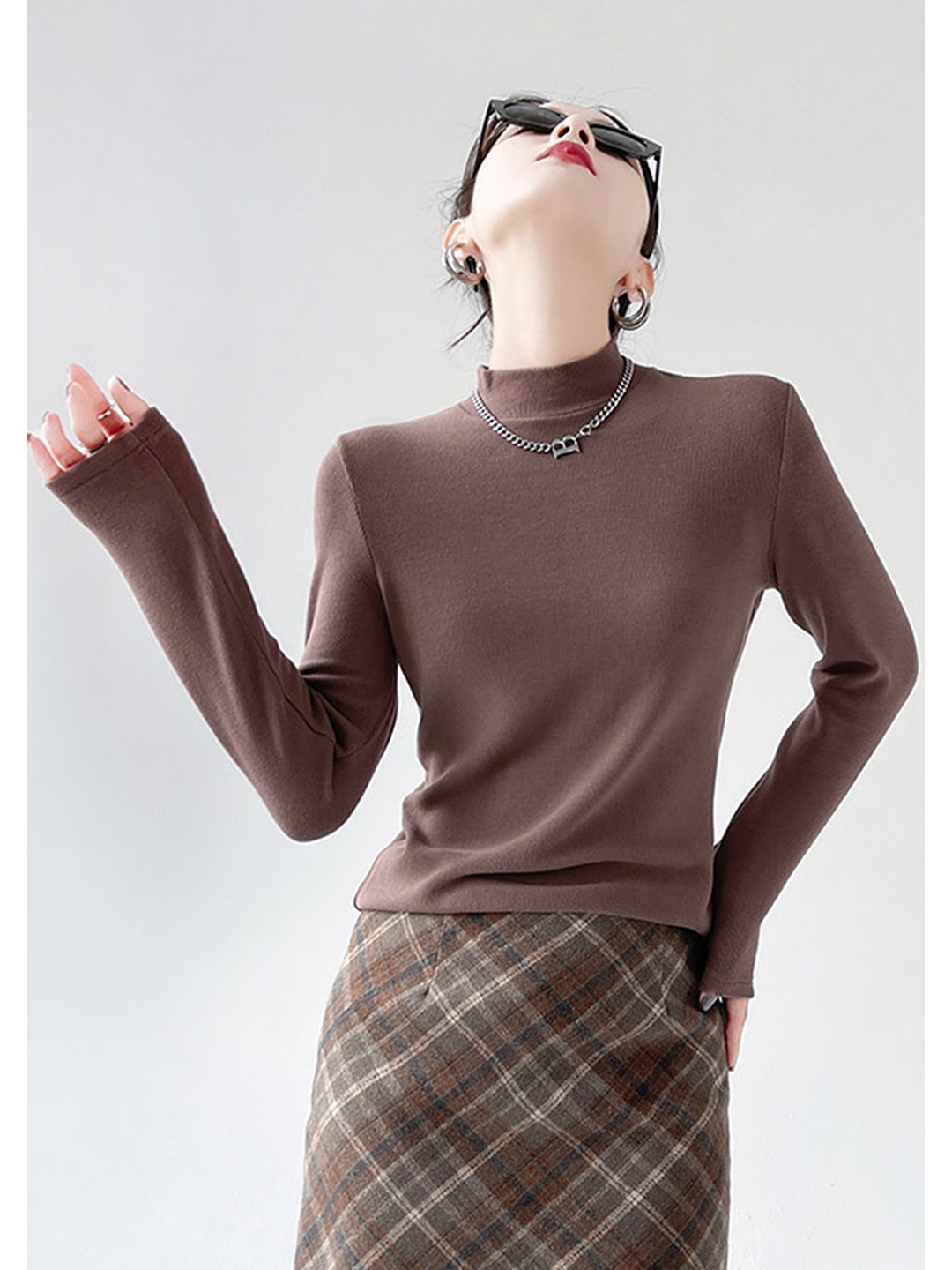 

LULU & SKY Women Solid High Neck Top, Brown