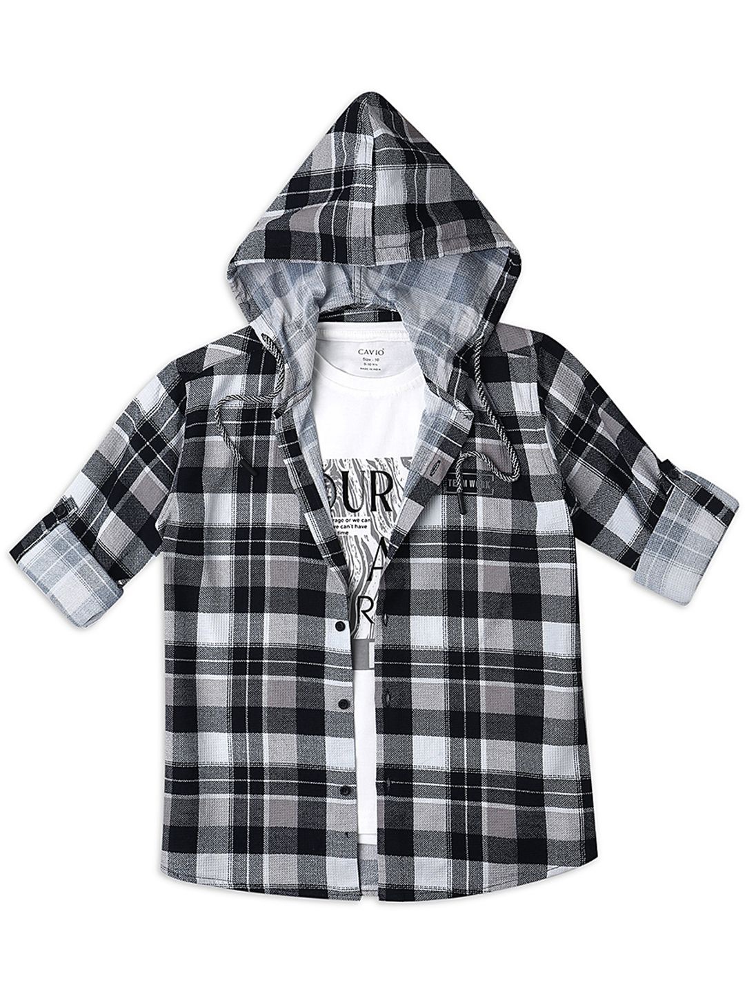 

CAVIO Boys Comfort Other Checked Pure Cotton Casual Shirt With T-shirt, Grey