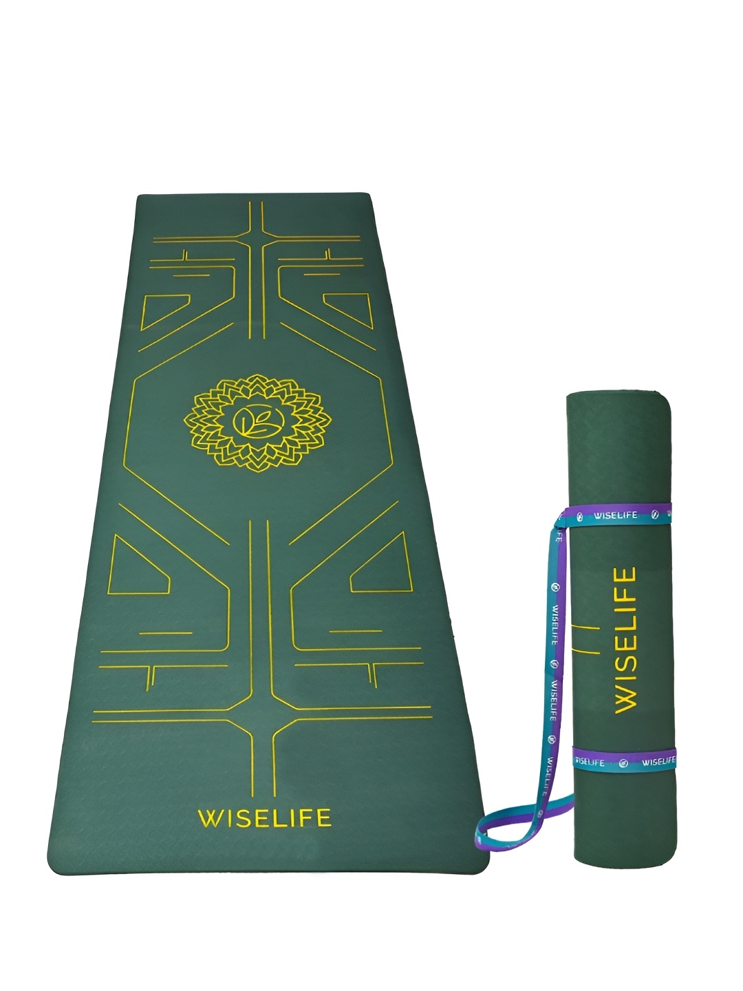 

WiseLife Green Printed Rectangular Anti-Skid Yoga Mat With Straps