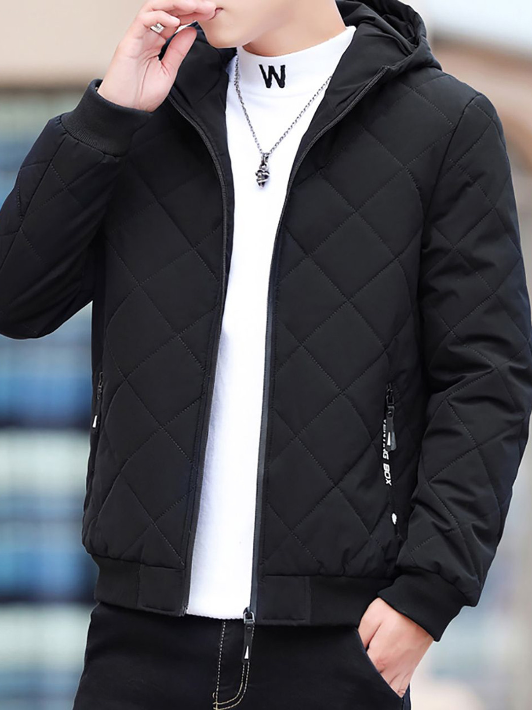 

StyleCast x Revolte Men Hooded Quilted Jacket, Black