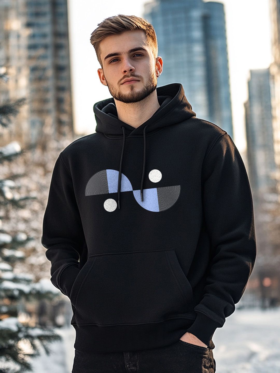 

NOBERO Men Graphic Printed Hooded Sweatshirt, Black