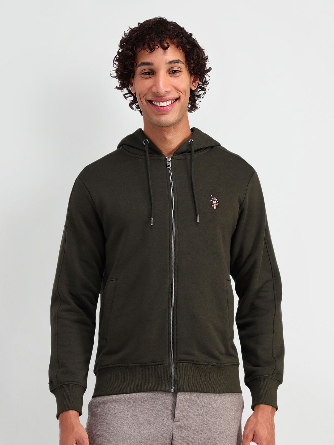 

U.S. Polo Assn. Denim Co. Men Hooded Front-Open Sweatshirt, Olive
