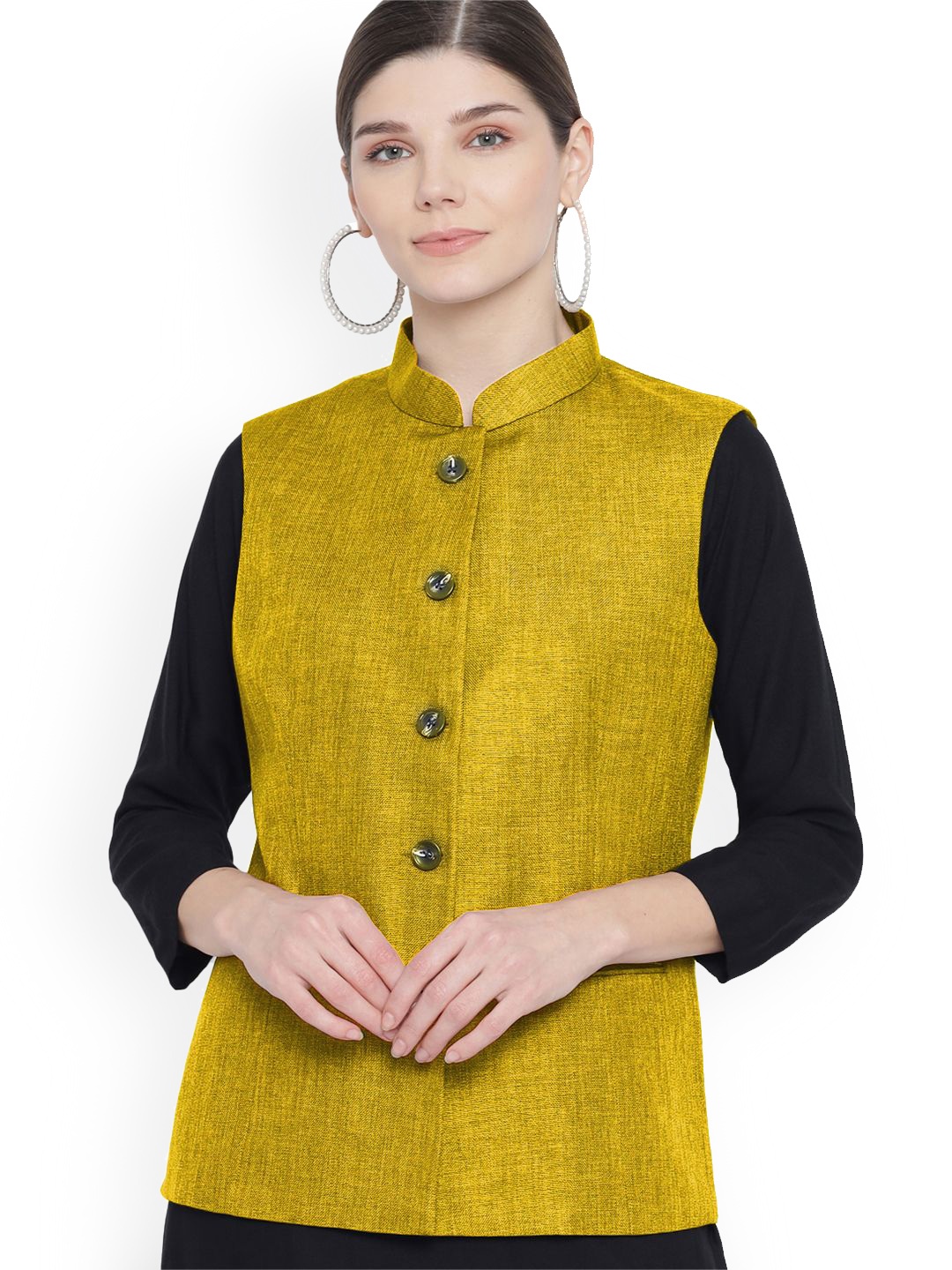 

KALINI Women Woven Nehru Jacket, Yellow