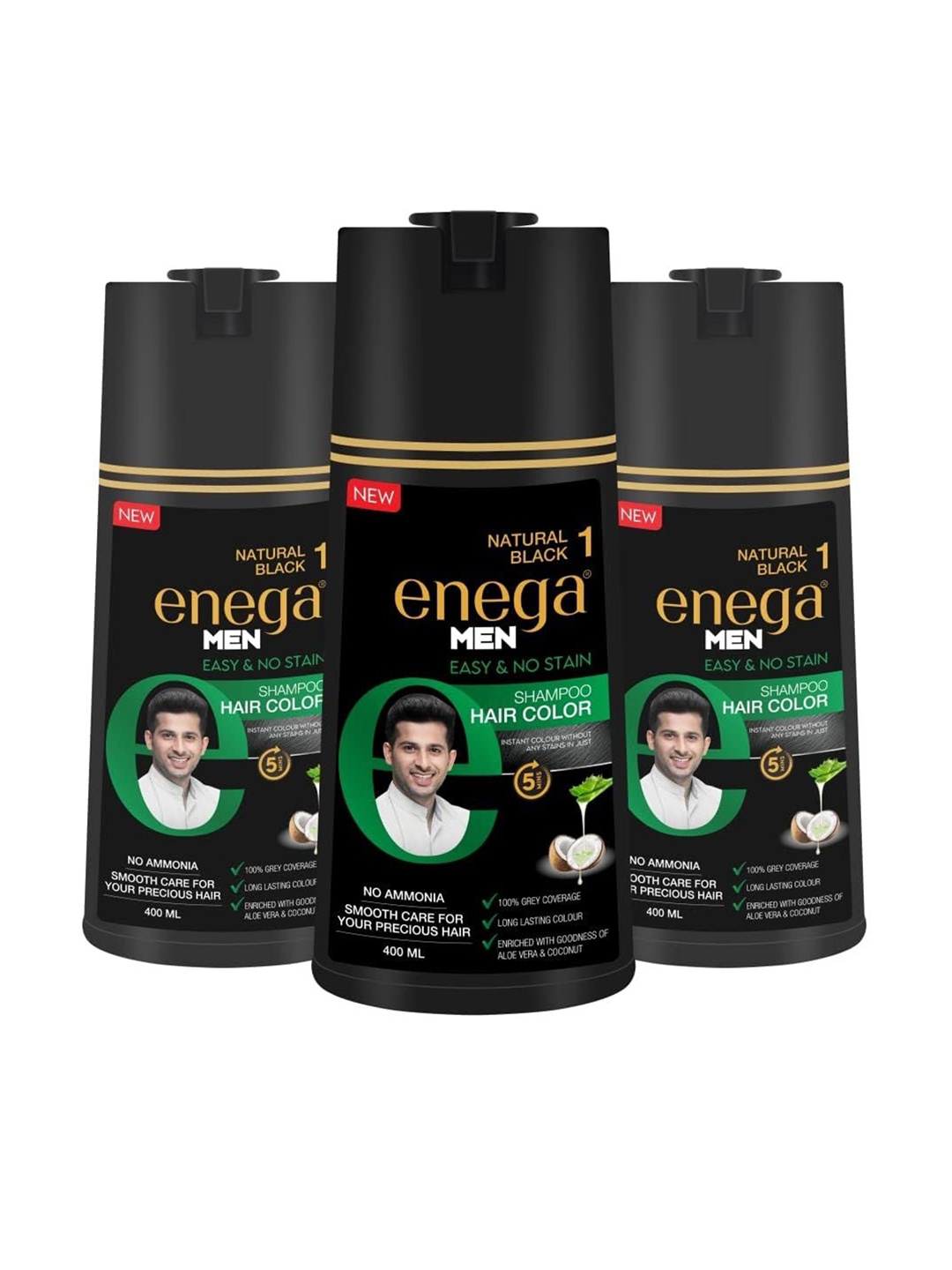 

Enega Set Of 3 Long Lasting Permanent Shampoo Hair Colour - 400ml - Natural Black