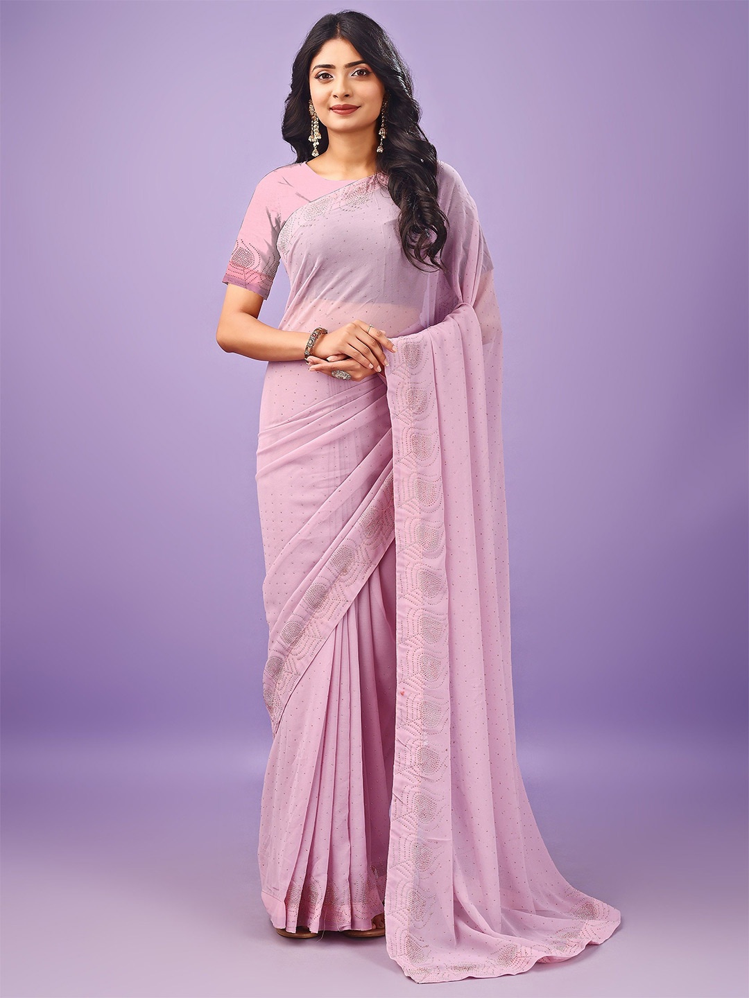 

Leelavati Embellished Beads and Stones Saree, Peach