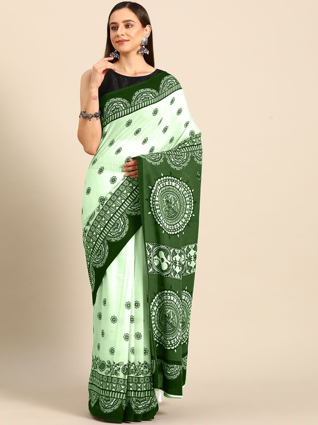 

BUTA BUTI Floral Pure Cotton Saree, Green
