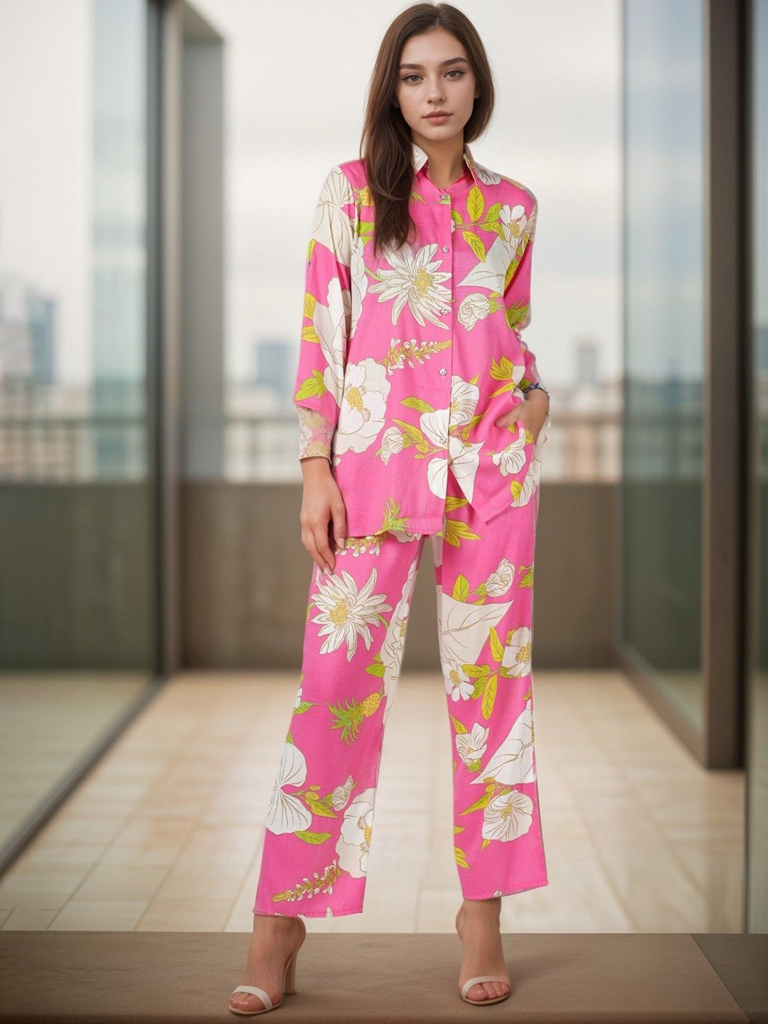 

BAESD Floral Printed Shirt With Trouser, Pink