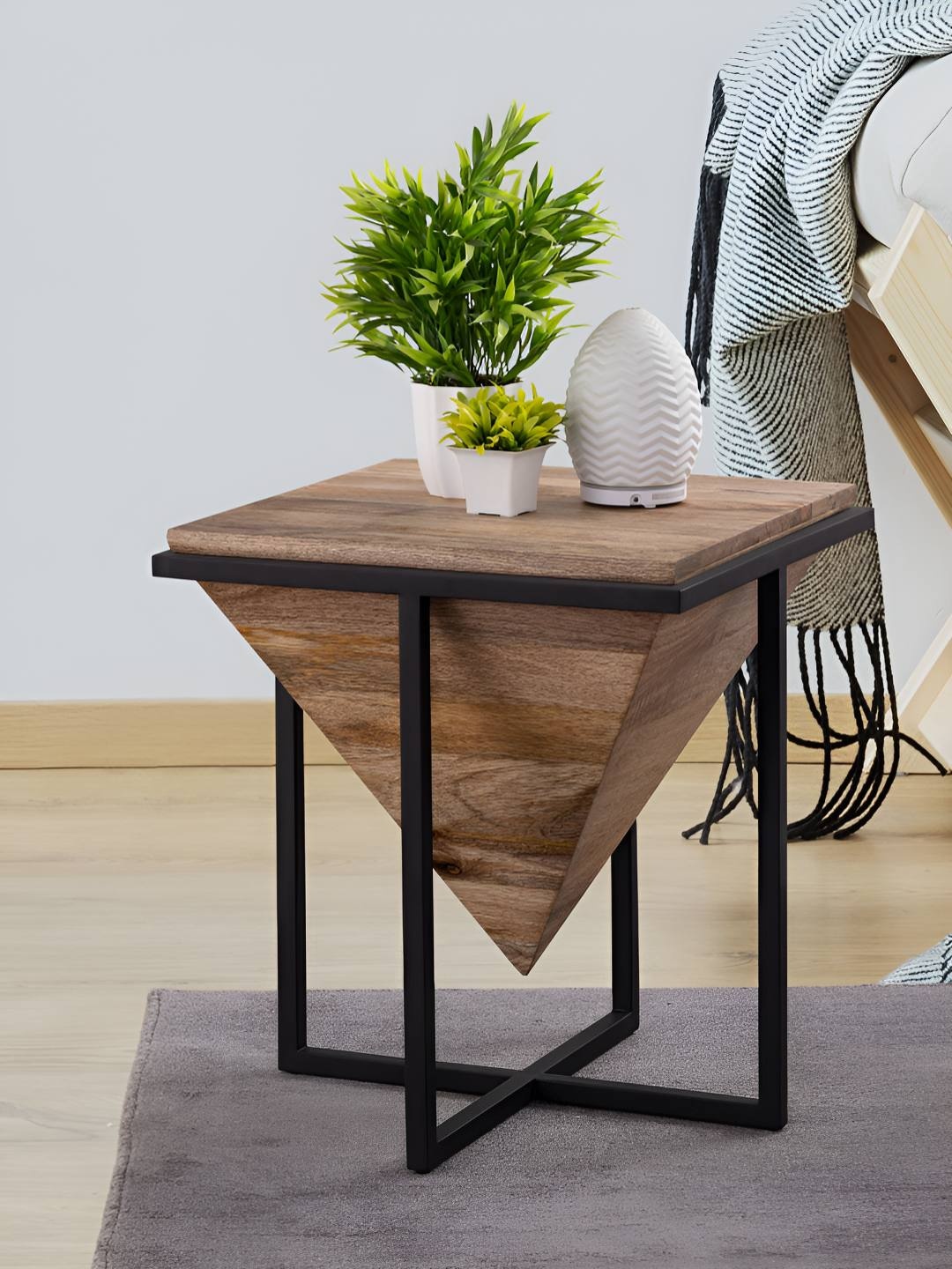 

Metalsmith Black & Brown Wooden Square Bedside Table