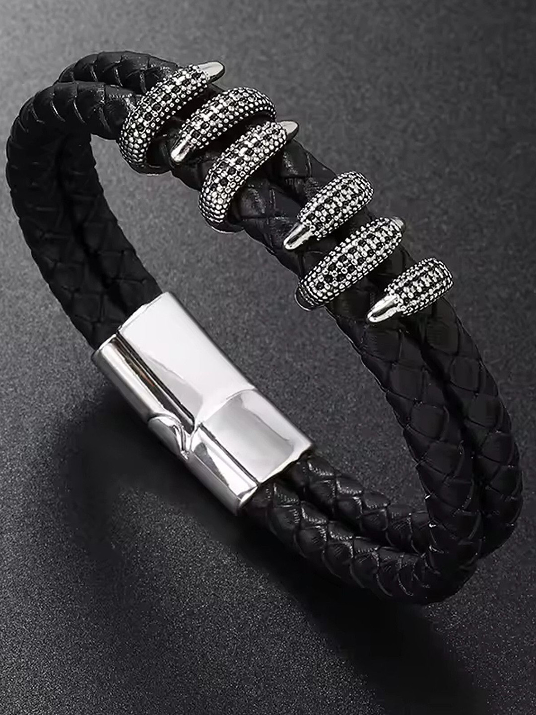 

Lila Men Leather Knot Wraparound Bracelet, Black