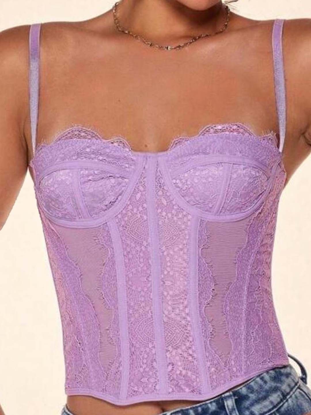 

LULU & SKY Women Self Design Shoulder Straps Top, Lavender