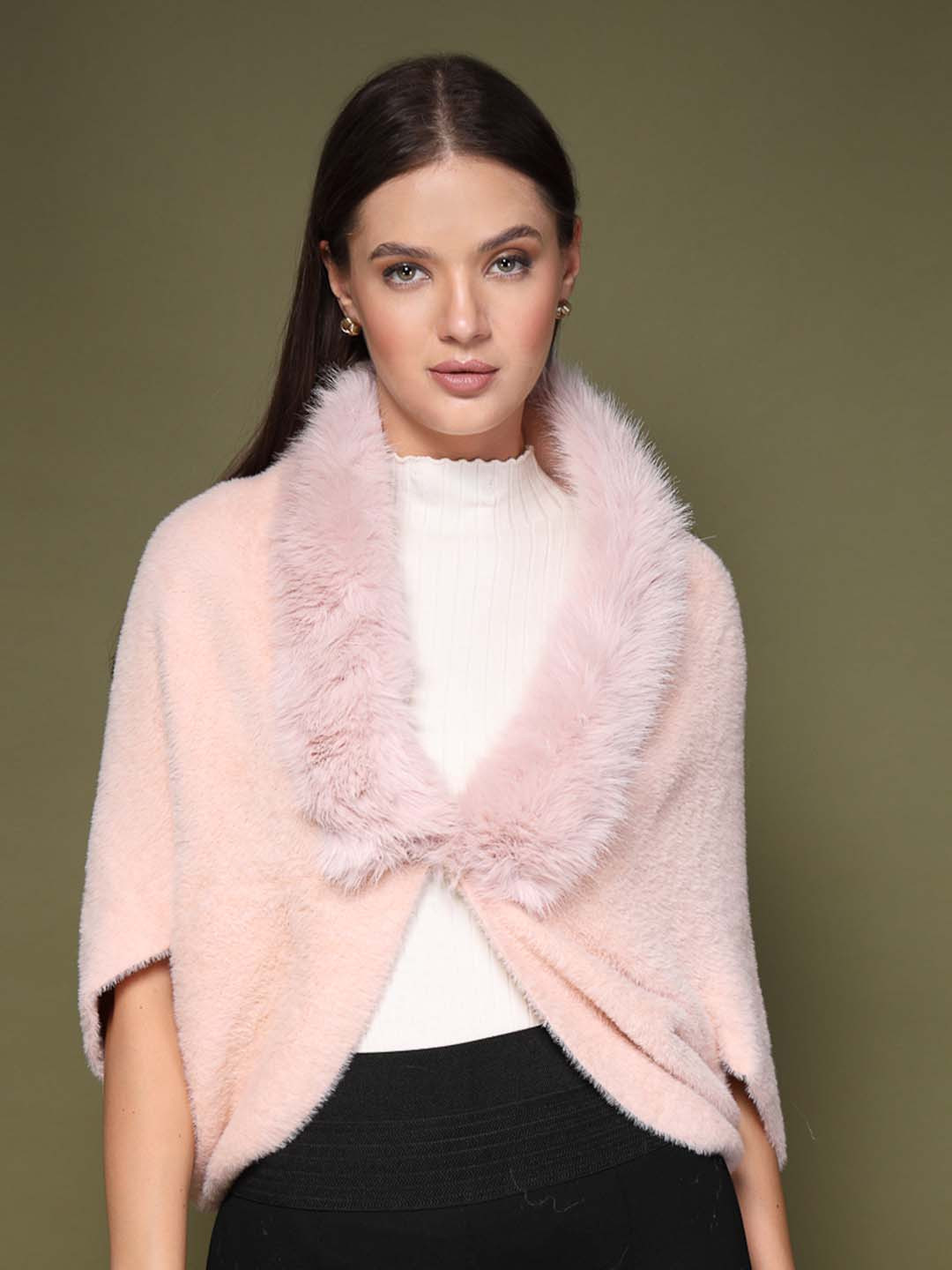 

Mafadeny Women V-Neck Poncho Sweater, Peach