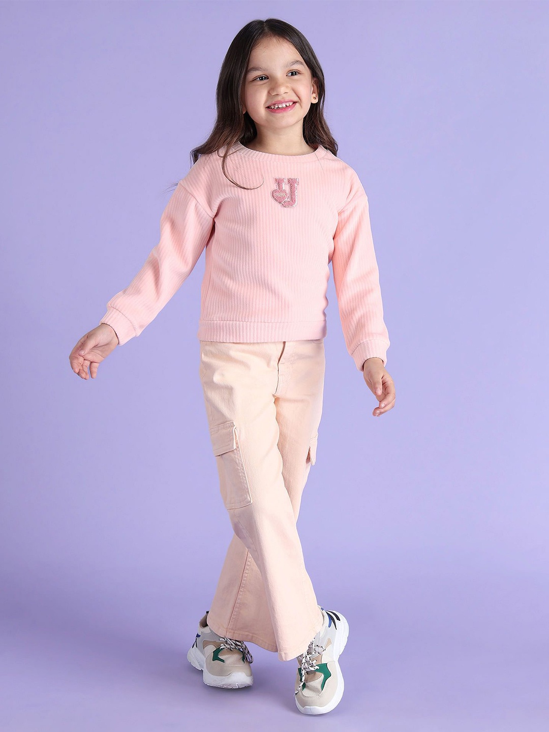 

U.S. Polo Assn. Kids Girls Printed Round Neck Pullover Sweatshirt, Pink