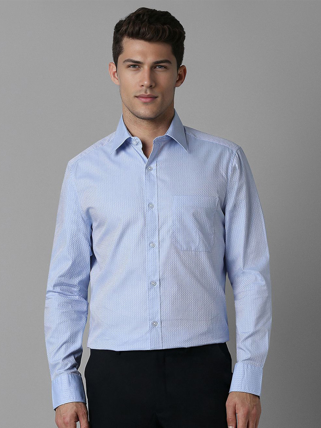 

Louis Philippe Men Classic Opaque Textured Cotton Formal Shirt, Blue