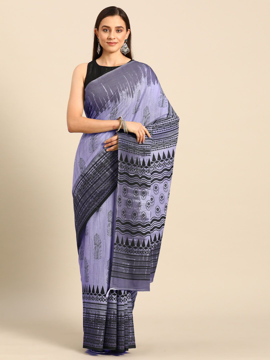 

BUTA BUTI Ethnic Motifs Pure Cotton Saree, Lavender