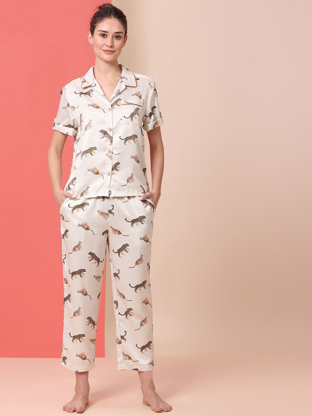 

Chemistry Women Printed Night suit, Cream