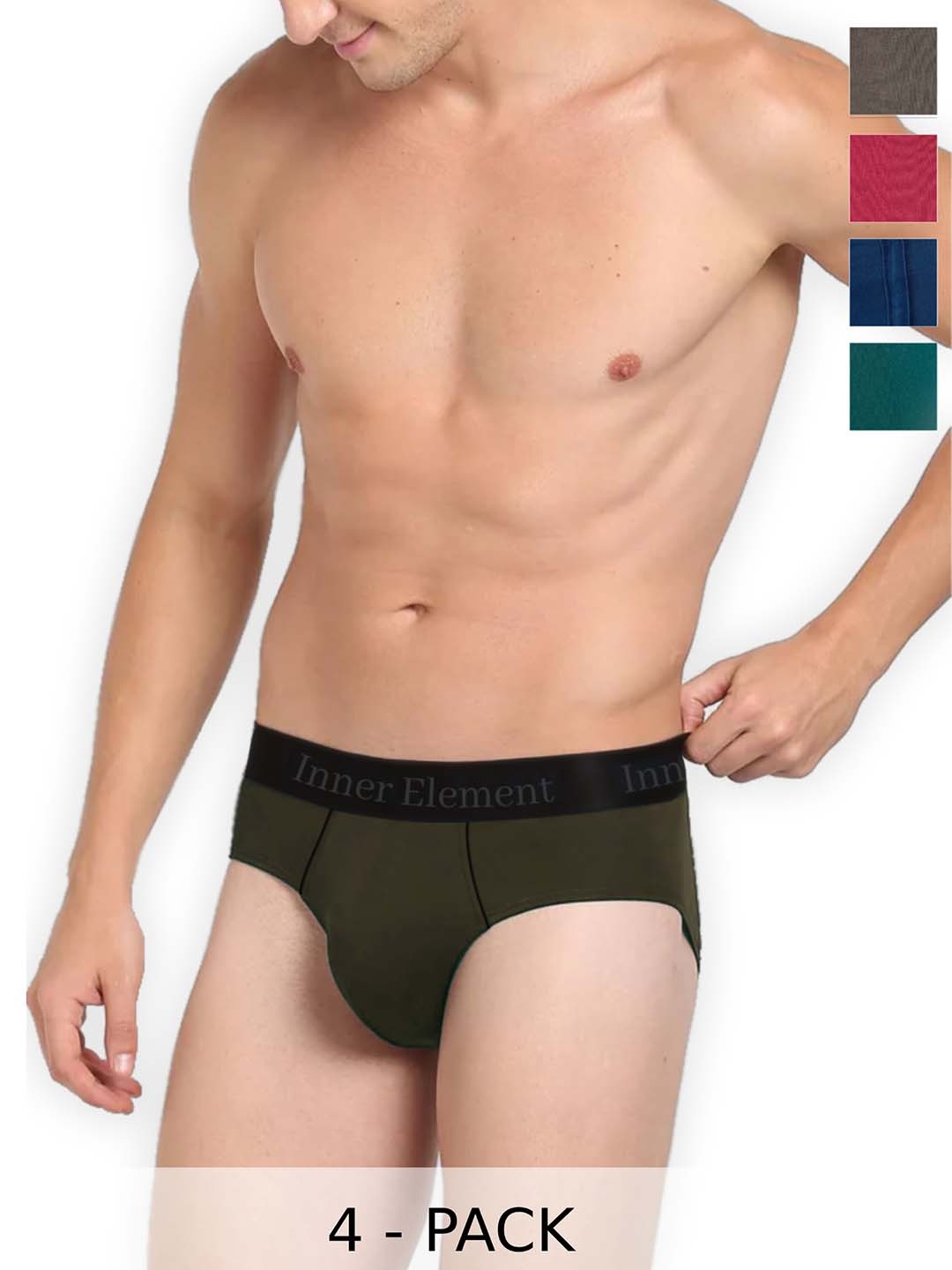 

inner element Pack Of 4 Pure Cotton Hipster Briefs Men_Brief_PP_ Pk4_XS, Green
