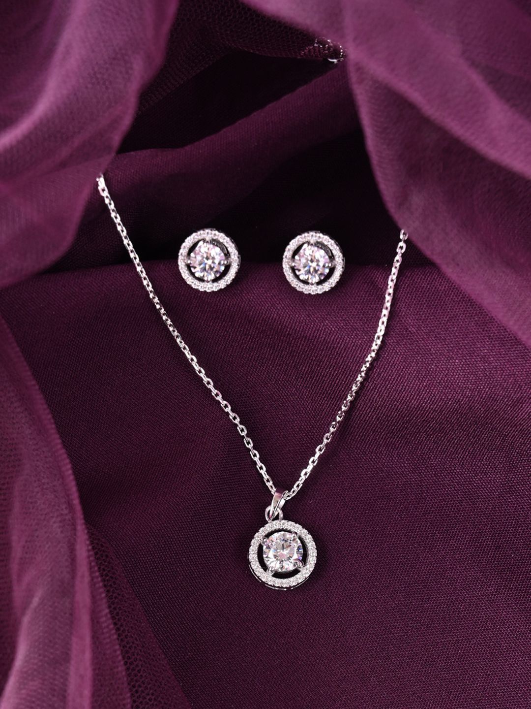 

Clara 925 Sterling Silver Rhodium-Plated CZ Studded Jewellery Set