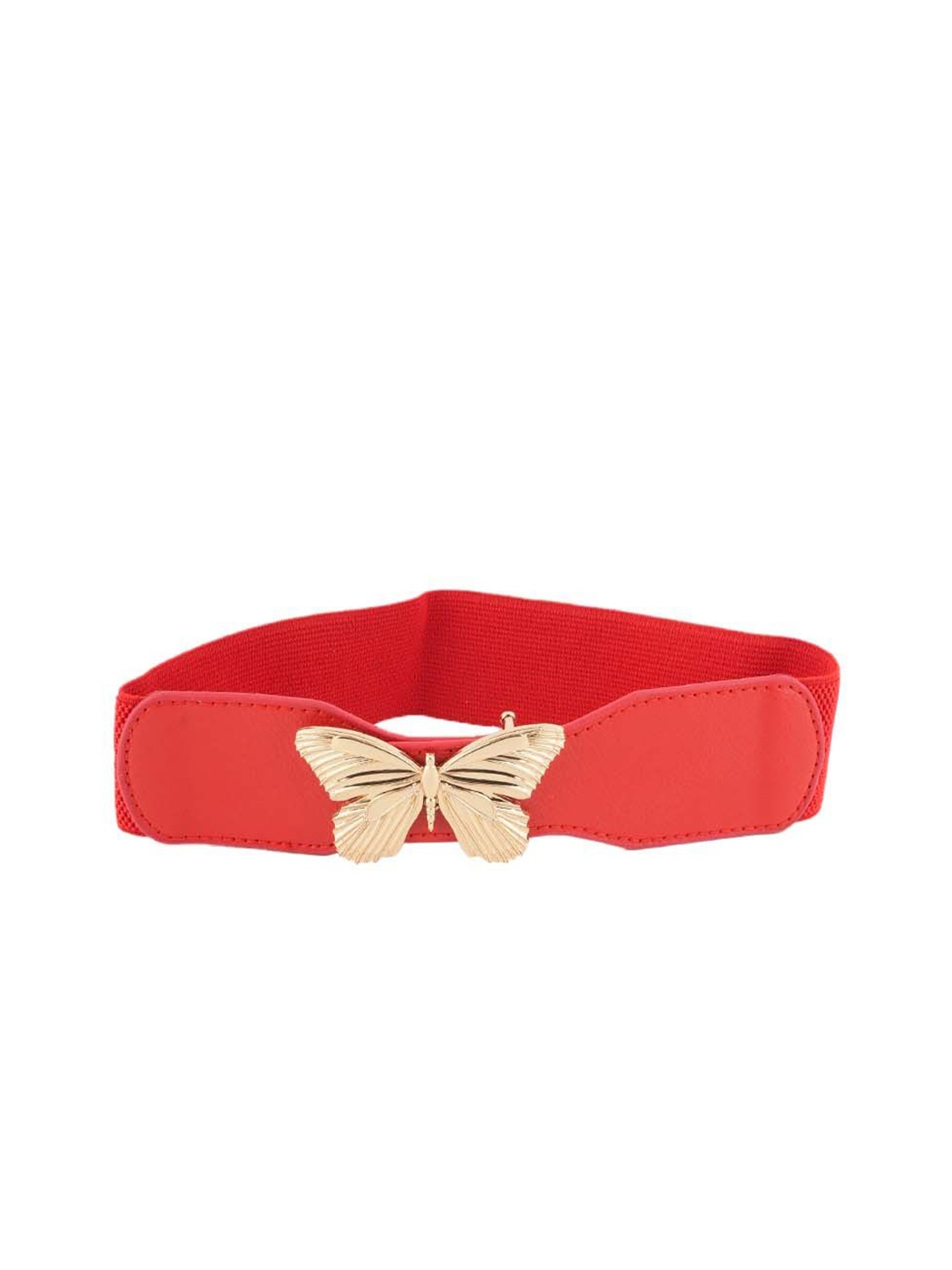 

Style Shoes Women Push Pin Closure Stretchable Textured Belt, Red