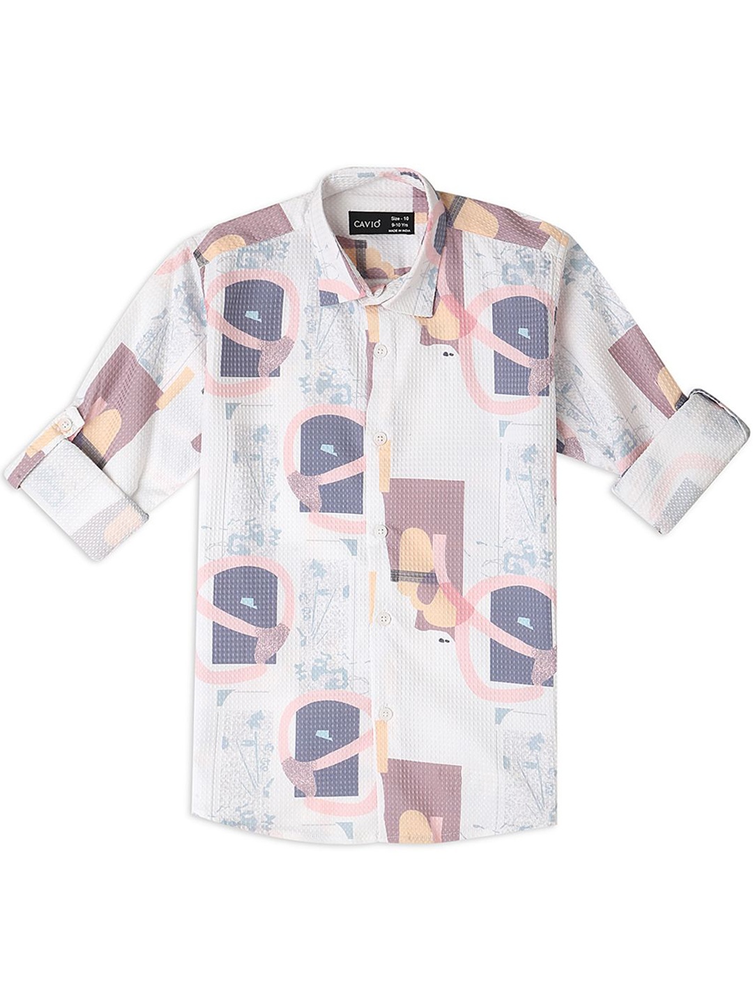 

CAVIO Boys Comfort Opaque Abstract Printed Cotton Casual Shirt, White