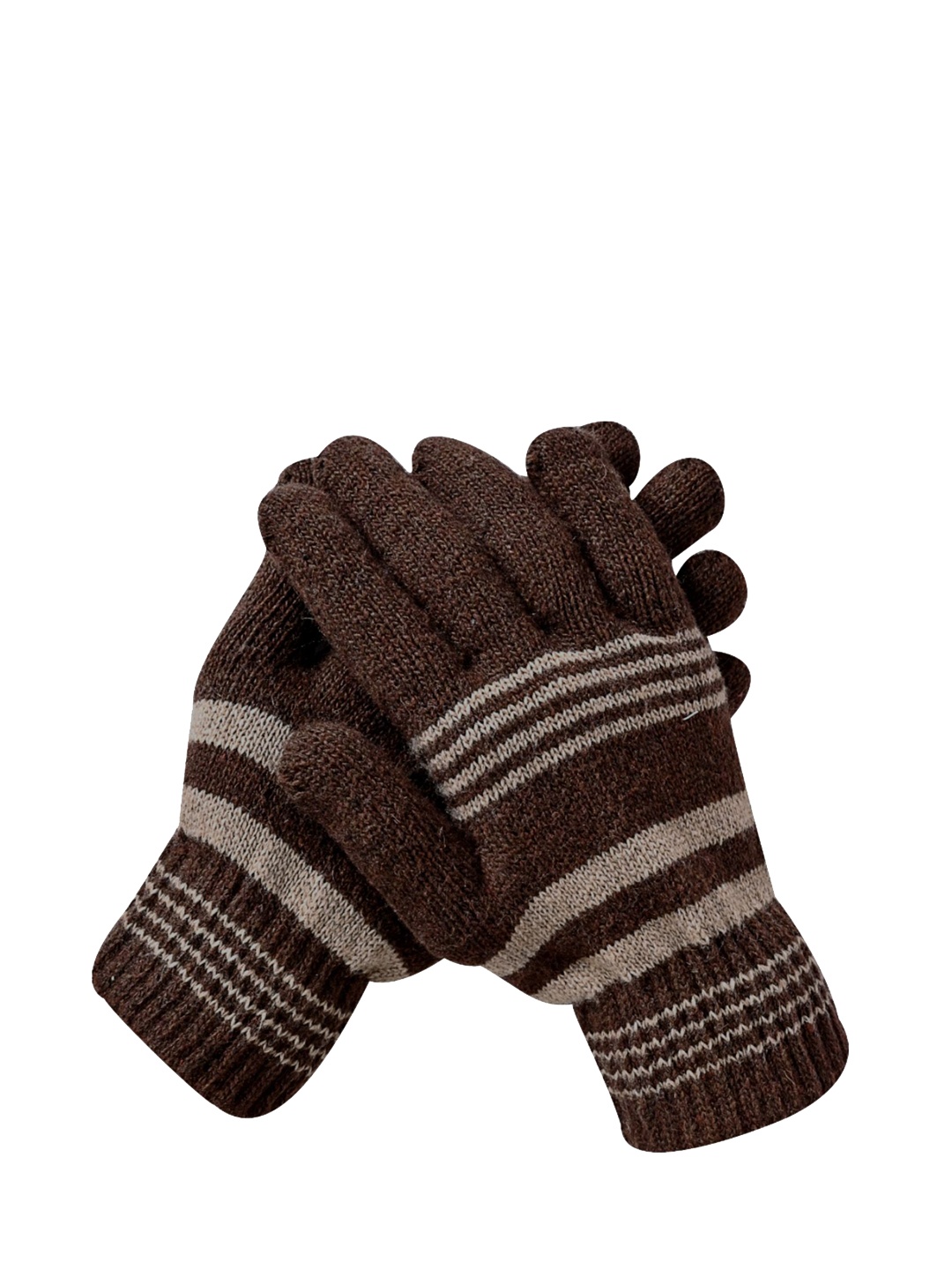 

LOOM LEGACY Men Striped Acrylic Winter Gloves, Brown