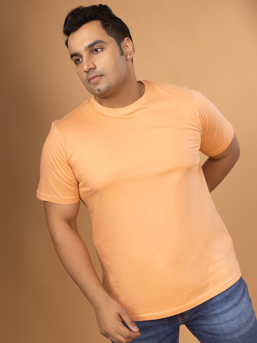 

Sizeupp Men Plus Size Solid Round Neck Cotton T-shirt, Coral