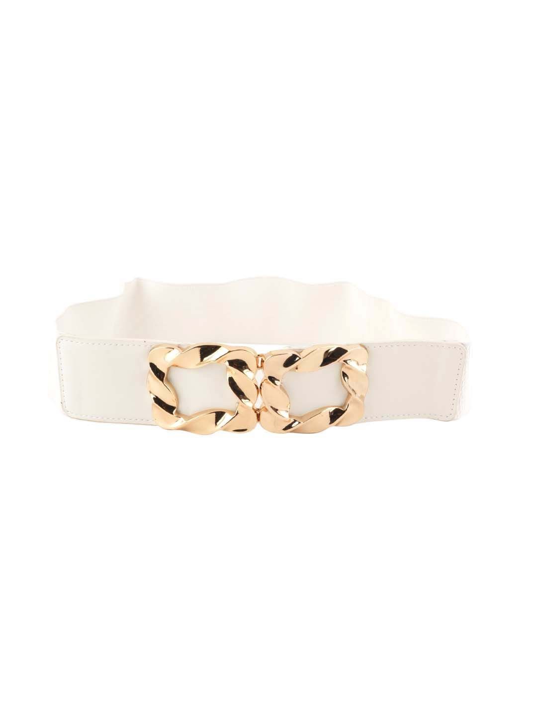 

Style Shoes Women Interlock Closure Stretchable Textured Belt, White