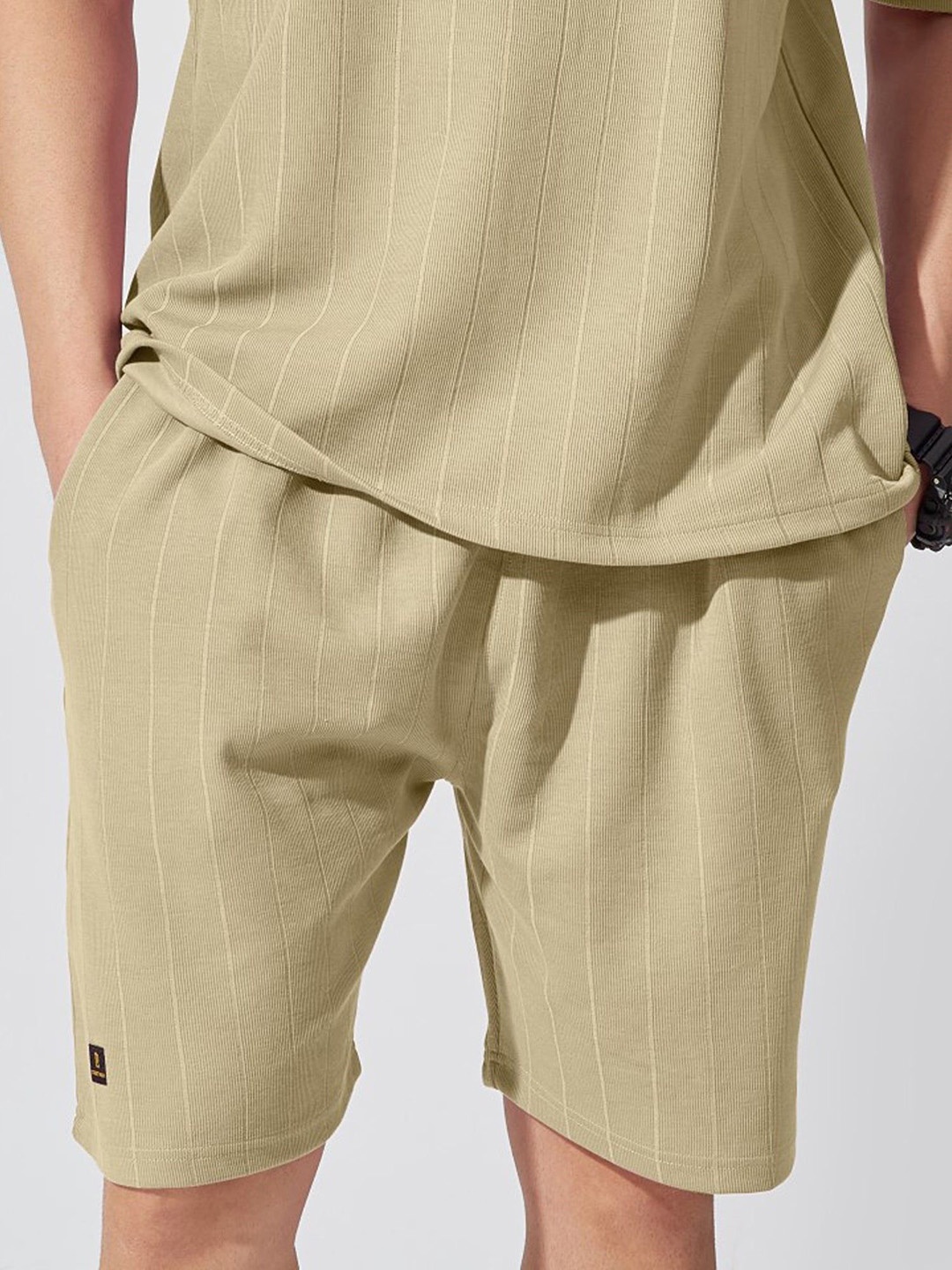 

Maniac Men Mid-Rise Striped Printed Shorts, Beige