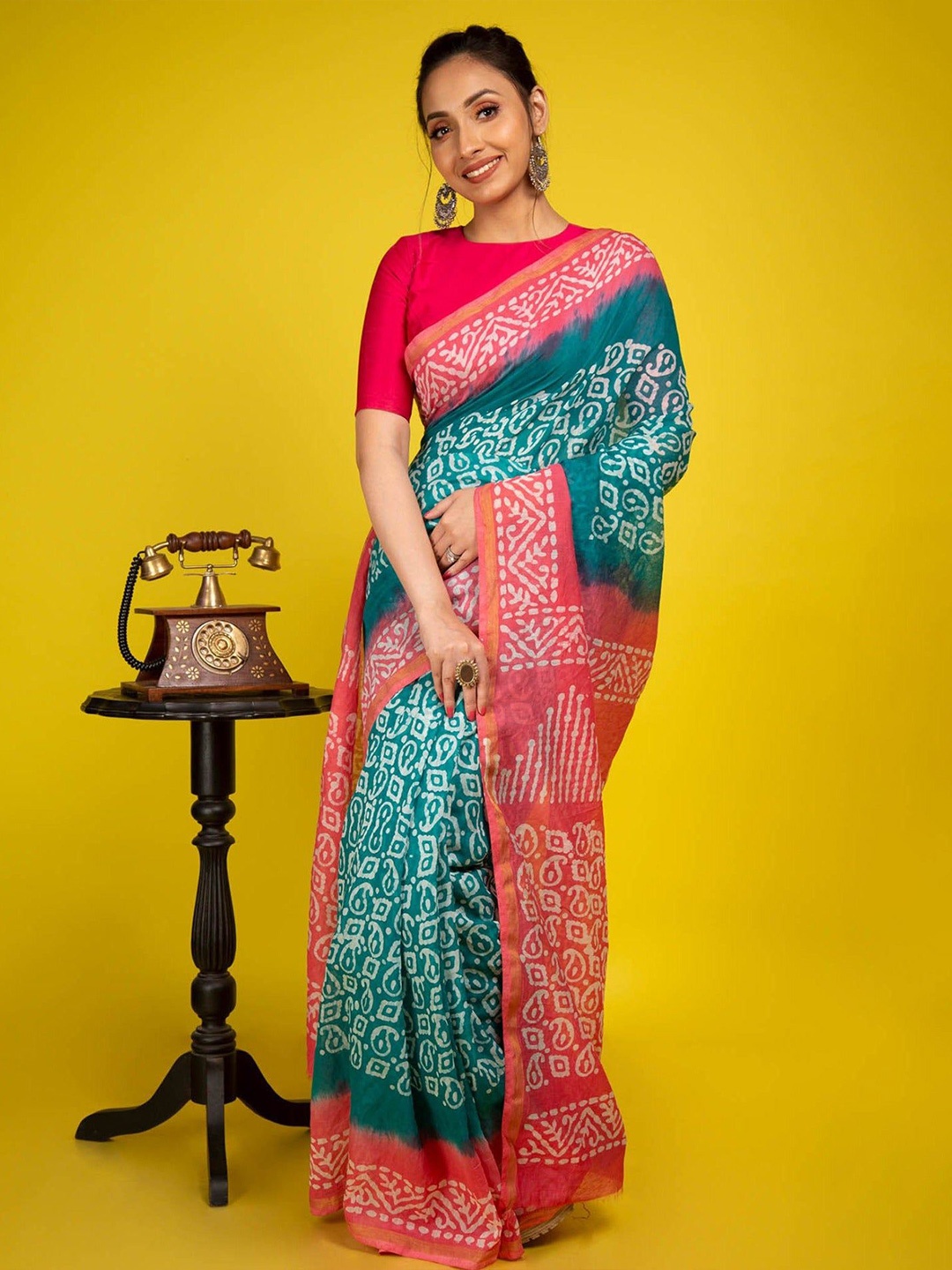 

Unnati Silks Silk Cotton Handloom Chanderi Saree, Green