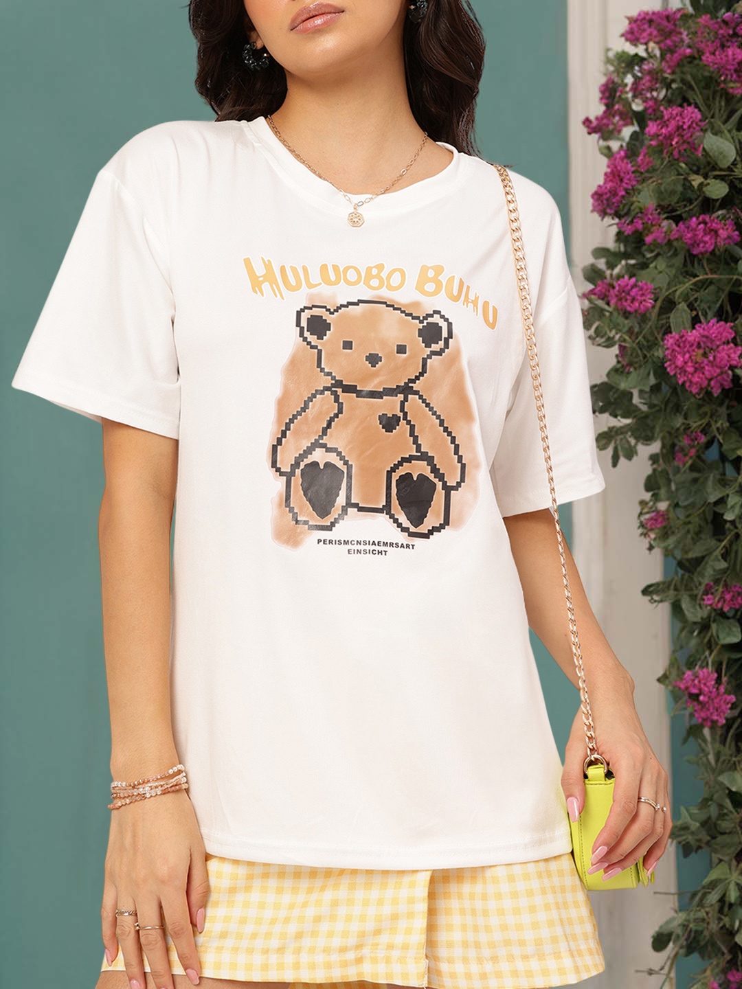 

DressBerry Snuggle Spritz Printed Drop-Shoulder T-shirt, White