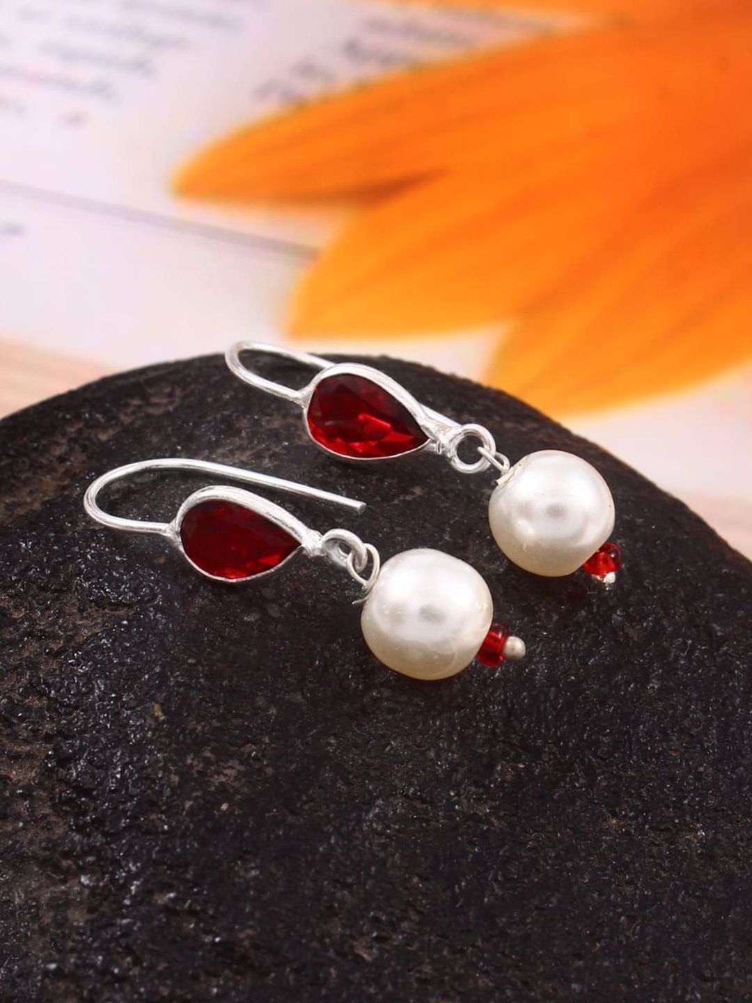 

VISHKA JEWELLERS Contemporary Drop Earrings, Red