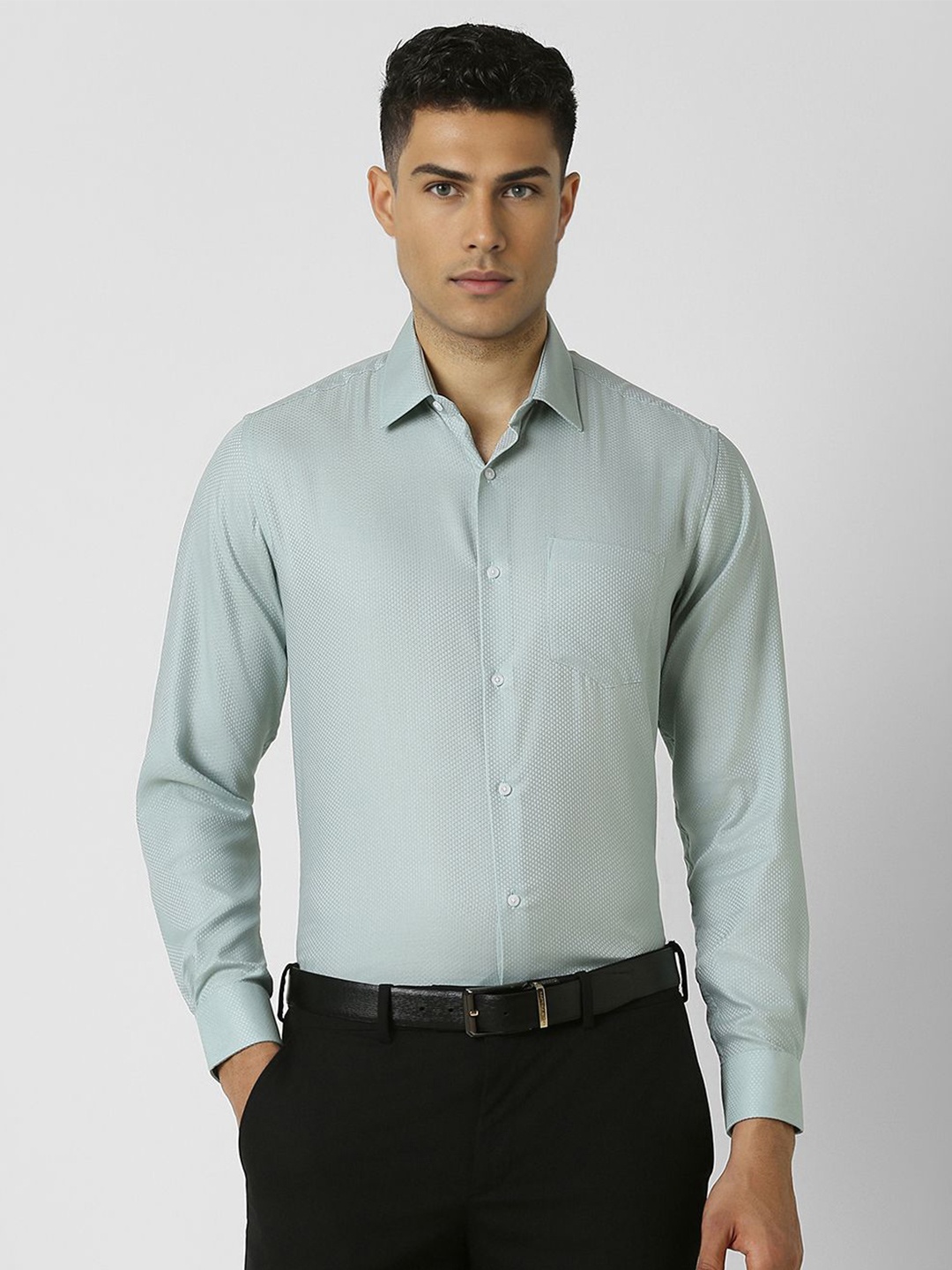 

Van Heusen Men Spread Collar Solid Cotton Formal Shirt, Green