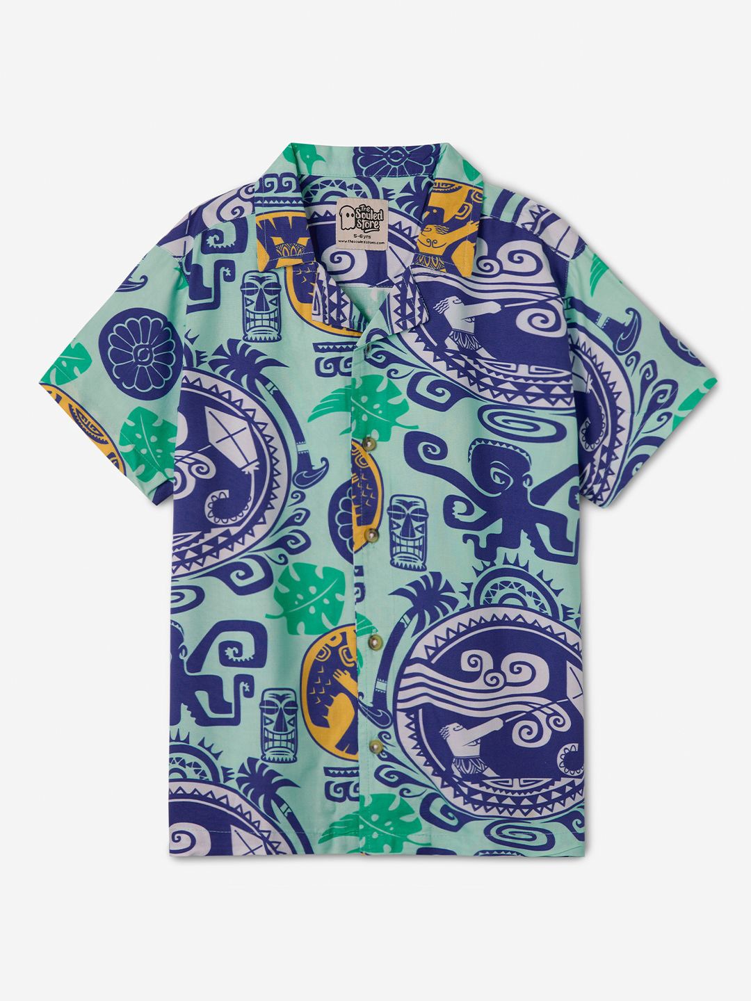 

The Souled Store Boys Cuban Collar Abstract Printed Casual Shirt, Green