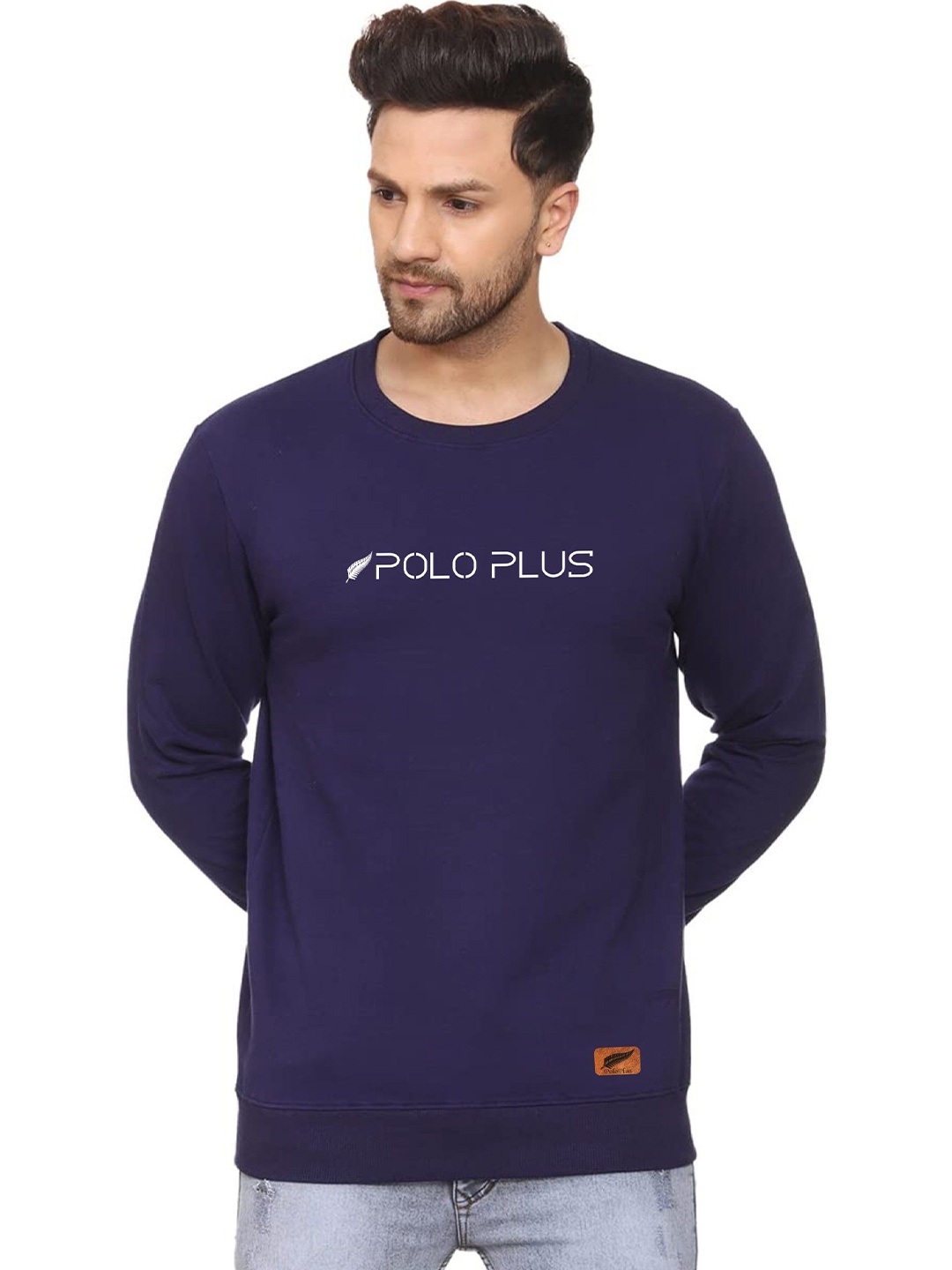 

Polo Plus Men Printed Pullover Cotton Sweatshirt, Navy blue