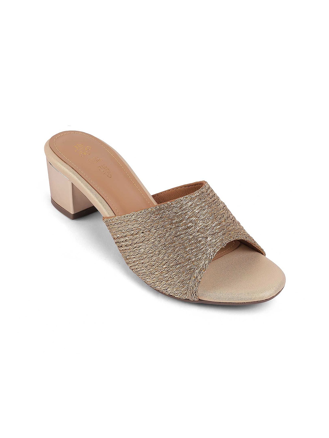 

Tresmode Woven Design Leather Block Heel Sandals, Gold