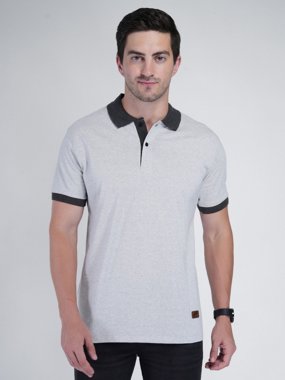 

Polo Plus Men Bio Finish Solid Polo Collar Cotton T-shirt, Grey melange