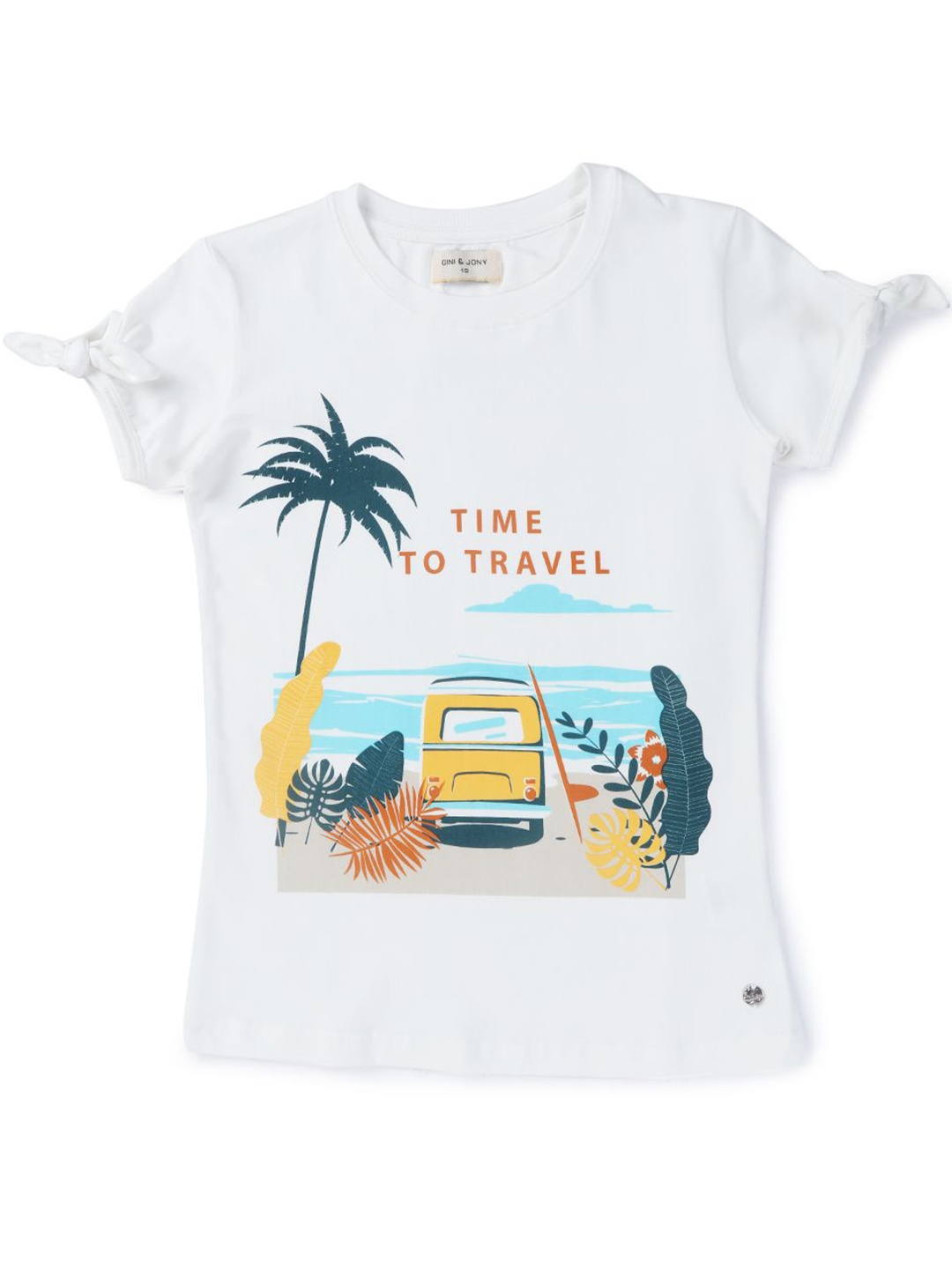 

Gini and Jony Girls Graphic Printed Round Neck Cotton Top, White