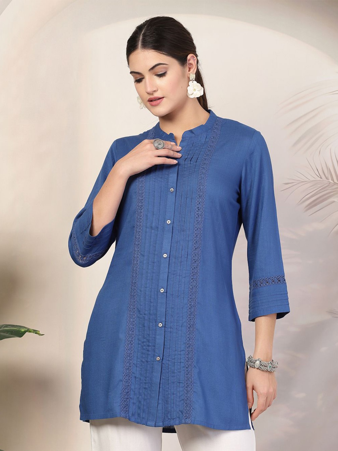 

Nayam By Lakshita Women Mandarin Collar Tunics, Blue
