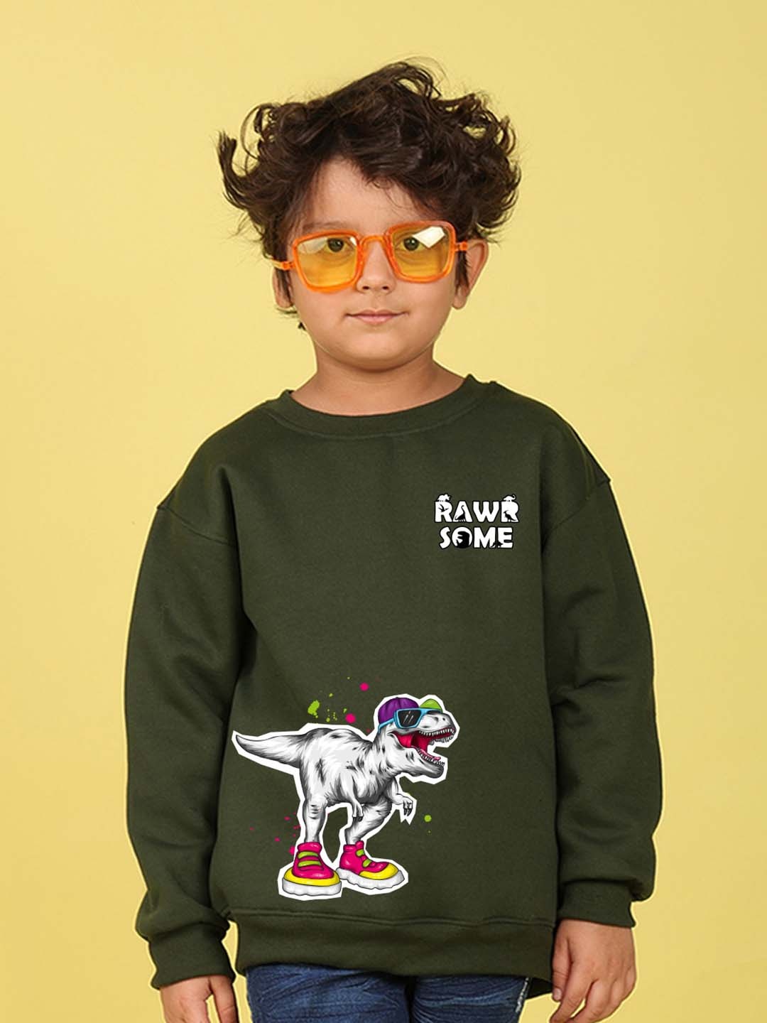 

NUSYL Boys Printed Oversized Sweatshirt, Olive