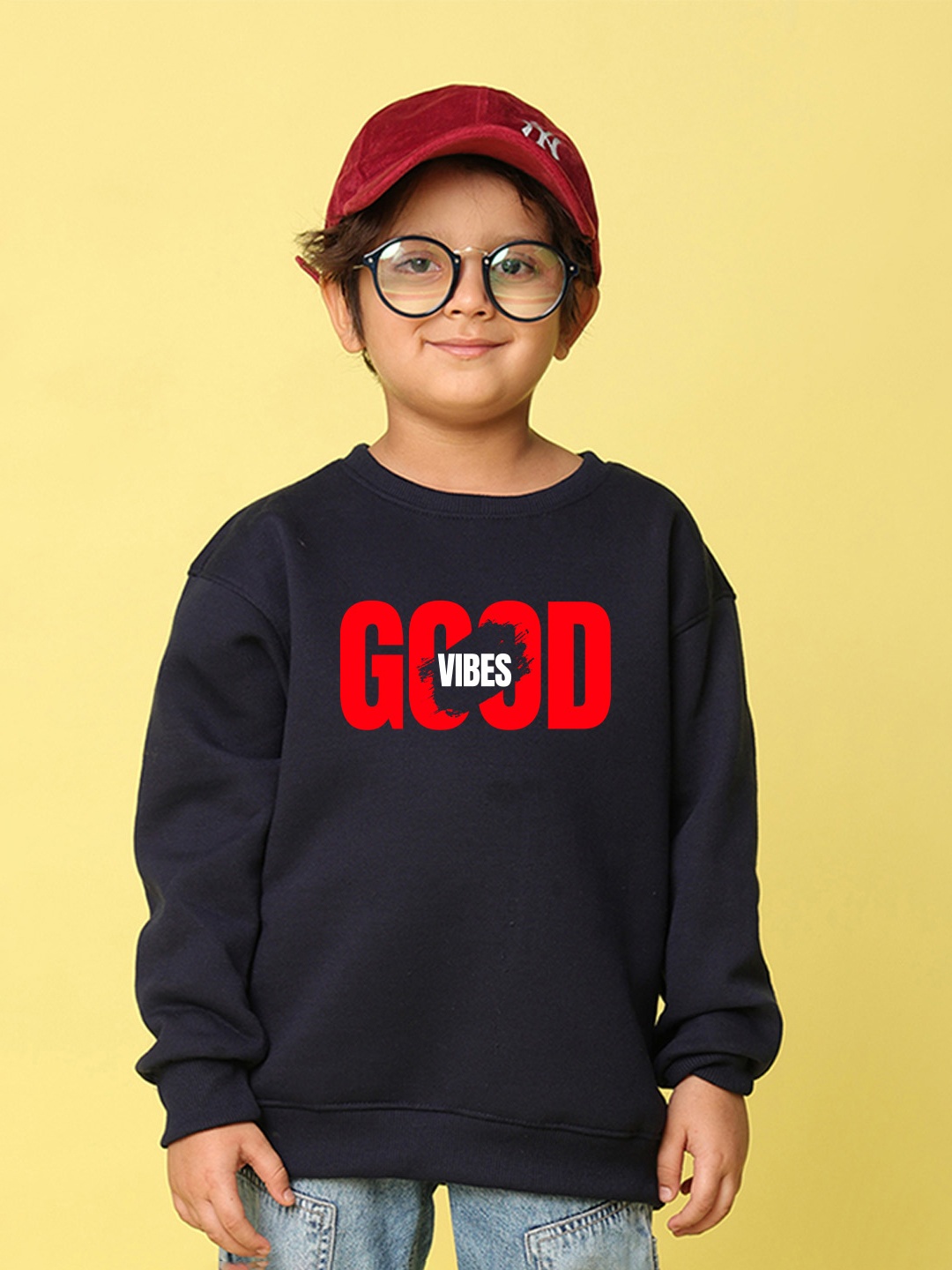 

NUSYL Boys Printed Oversized Sweatshirt, Navy blue
