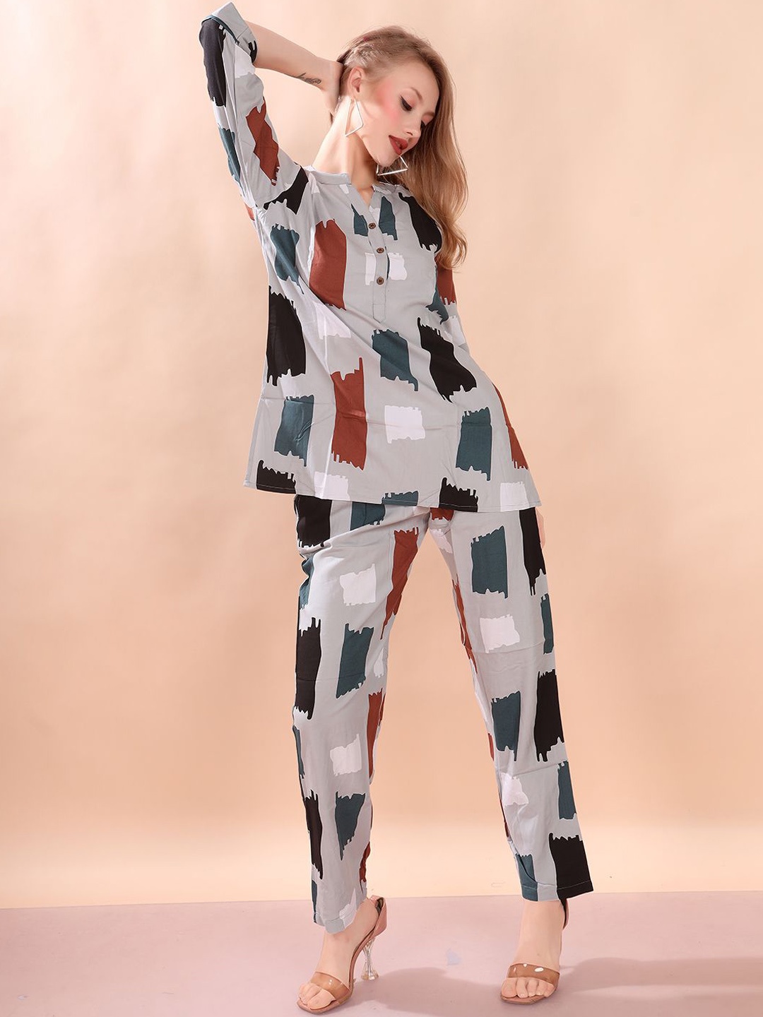 

FOMTI Printed Top & Trouser Co-ord Set, Grey