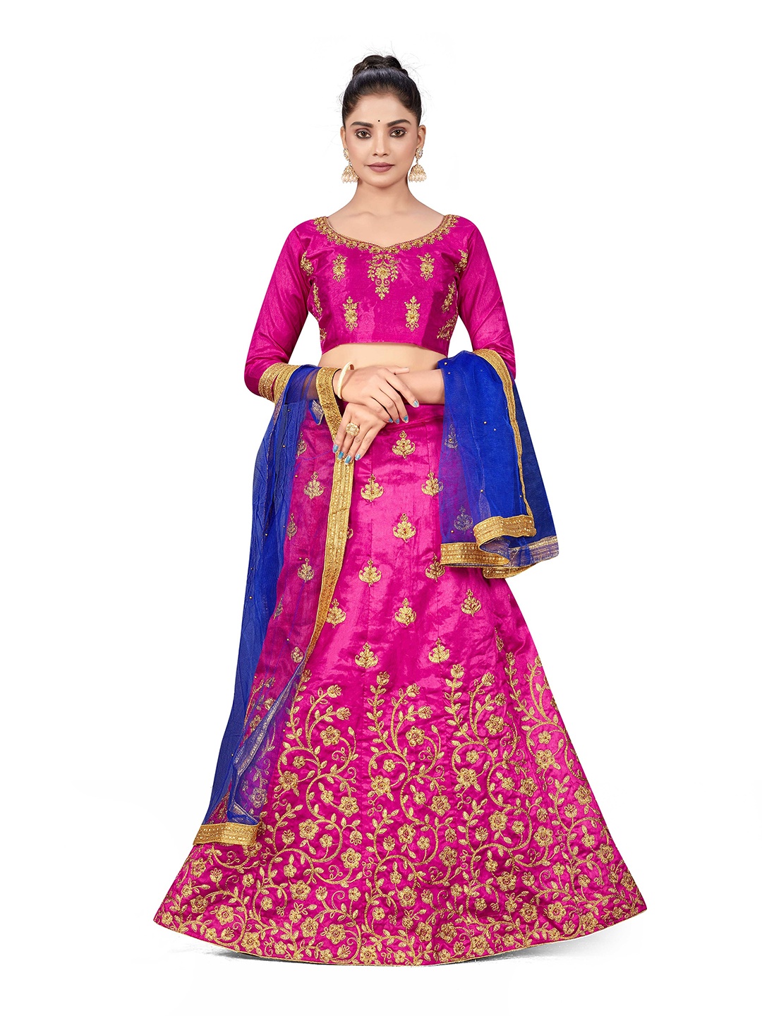 

Maroosh Embellished Thread Work Unstitched Lehenga & Blouse With Dupatta, Purple