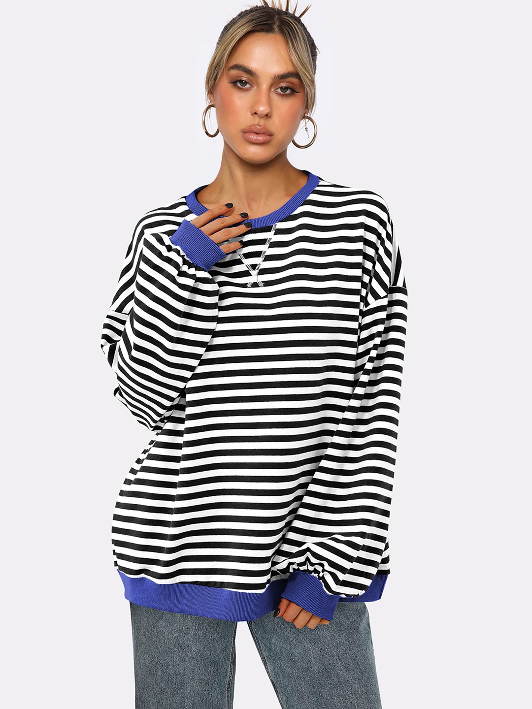 

StyleCast x Revolte Women Striped Sweatshirt, White