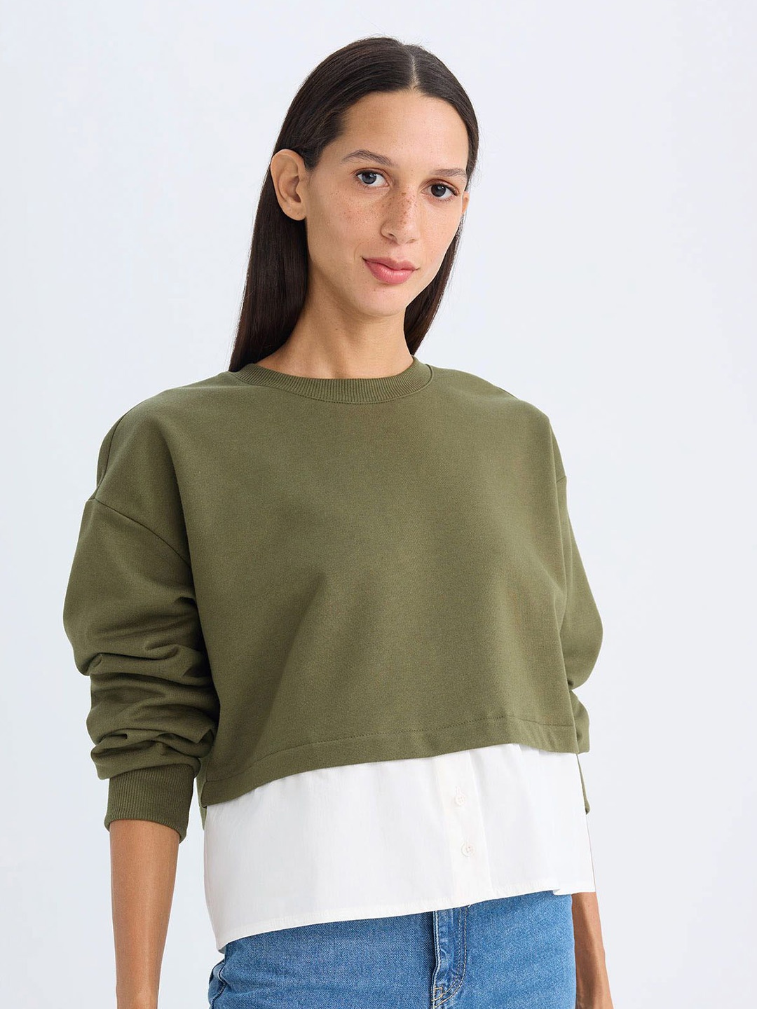 

DeFacto Women Colourblocked Pullover, Green