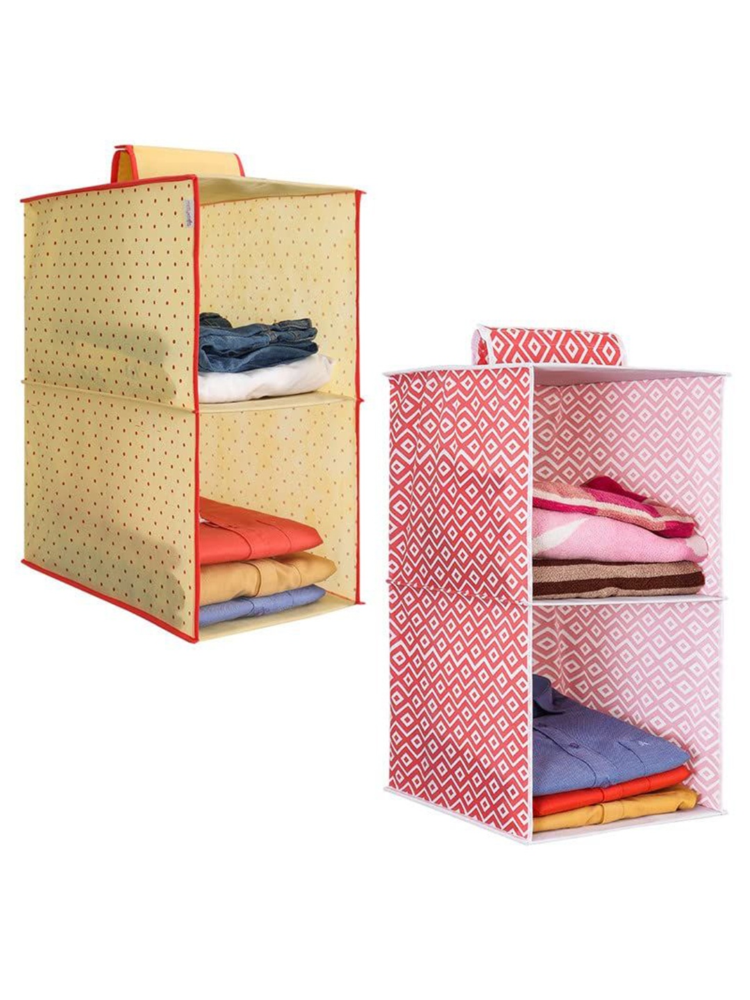 

prettykrafts Red 2 Pieces Reusable 2-Shelf Hanger Closet Hanging Shelves Organisers