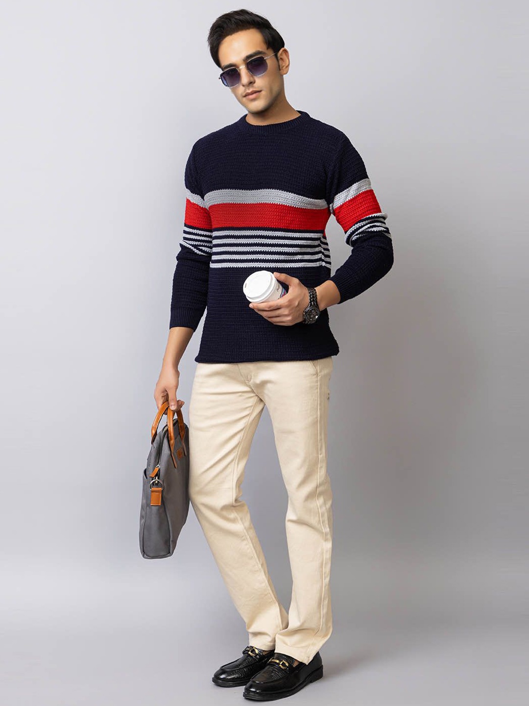 

TYSORT Men Cable Knit Woollen Pullover, Navy blue