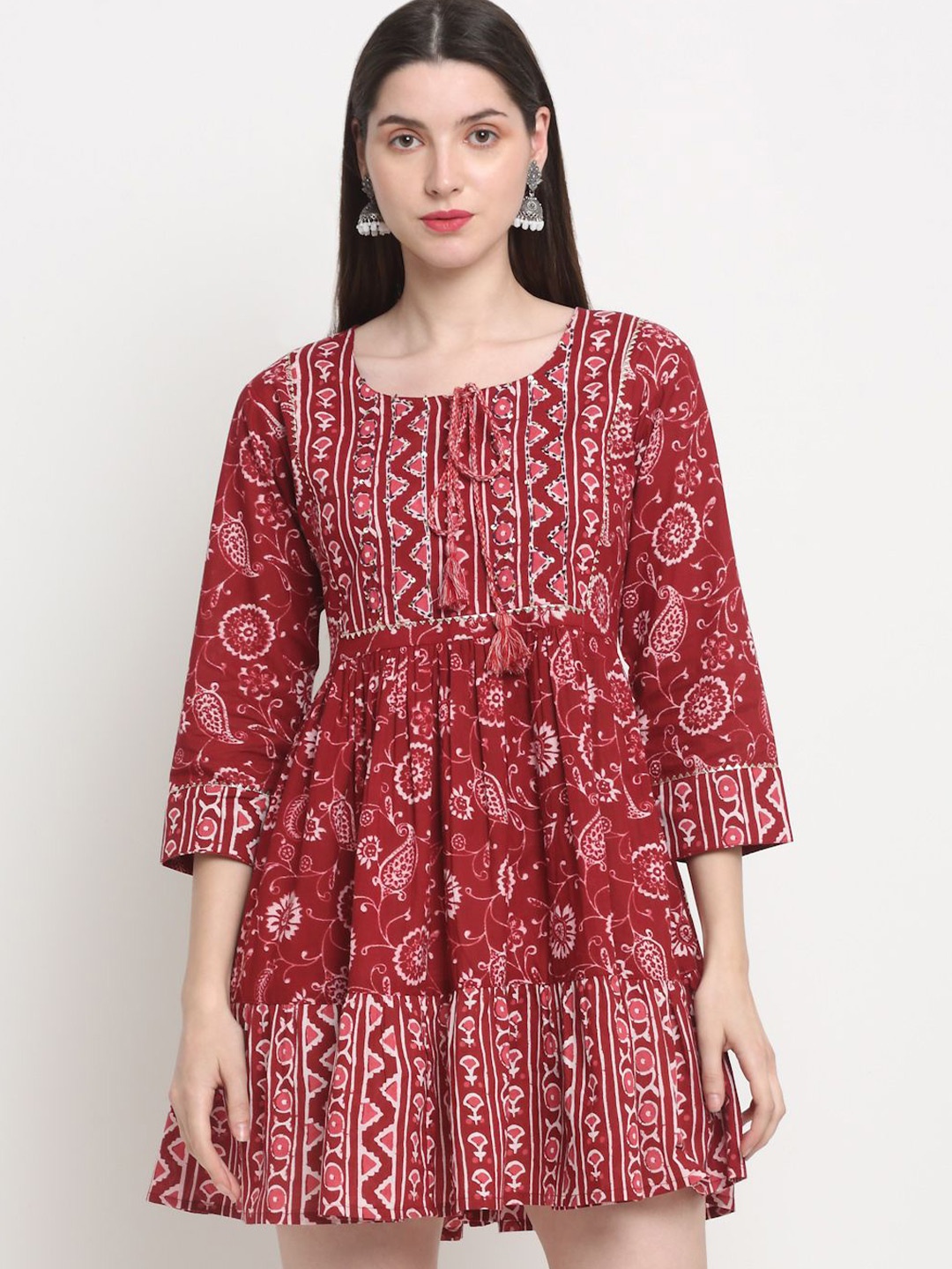 

KALINI Women Ethnic Printed Tunic, Maroon