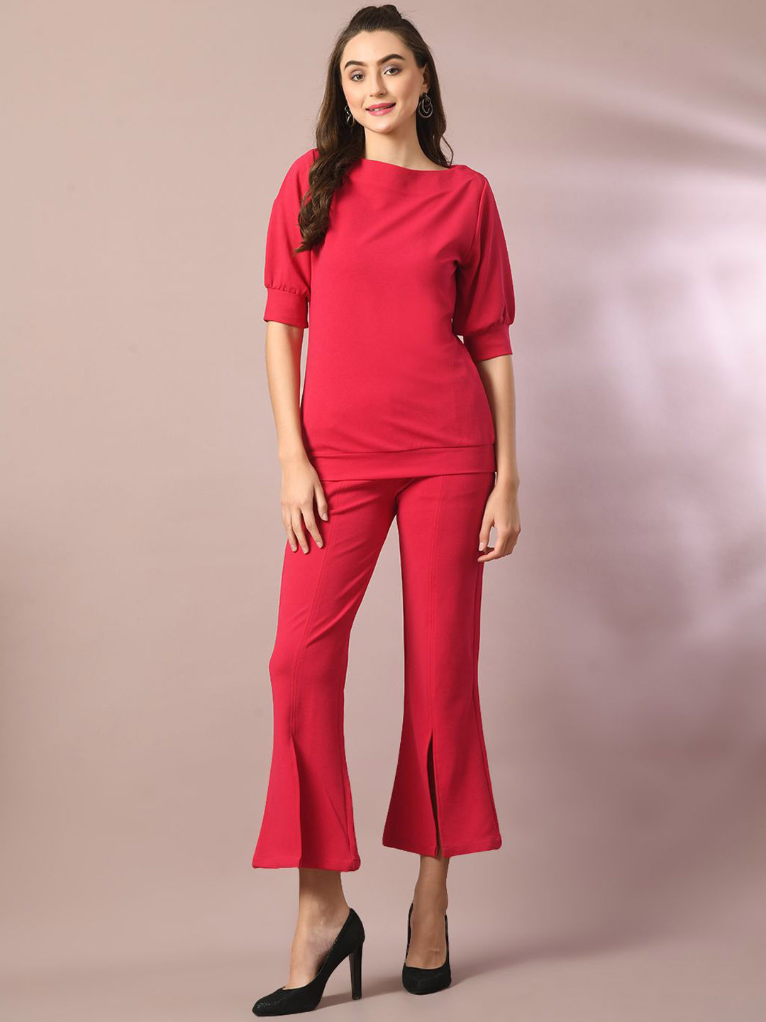 

The Roadster Lifestyle Co Boat Neck Top With Trouser Co-Ords, Pink
