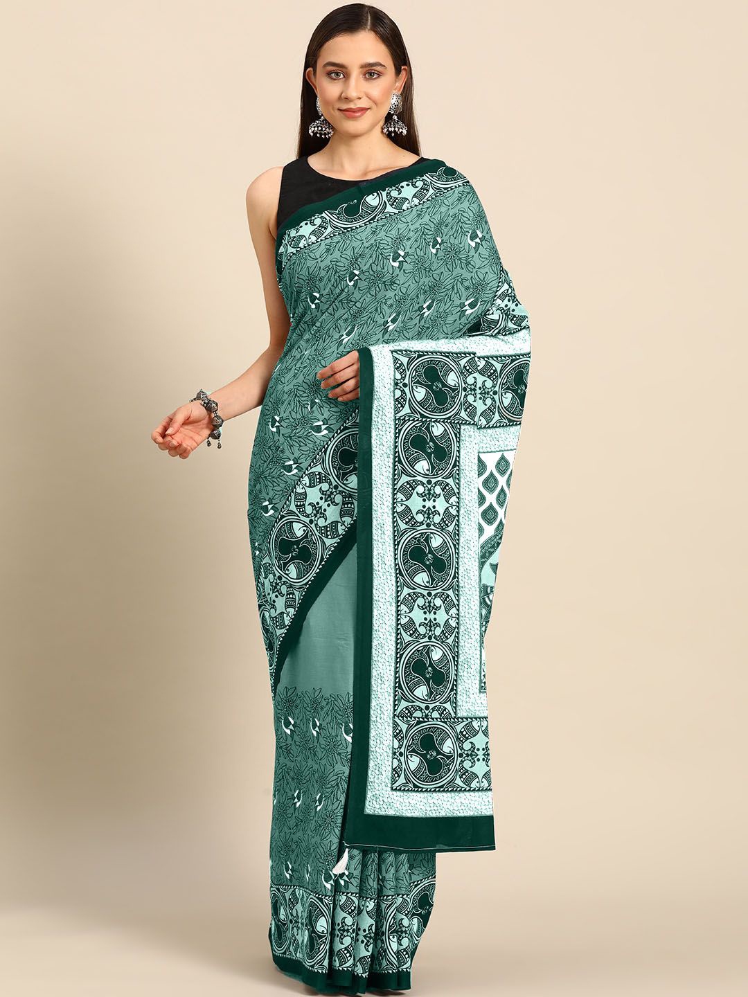 

BUTA BUTI Floral Printed Pure Cotton Saree, Green