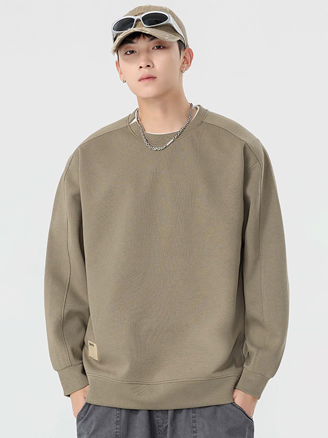 

StyleCast x Revolte Men Round Neck Sweatshirt, Khaki