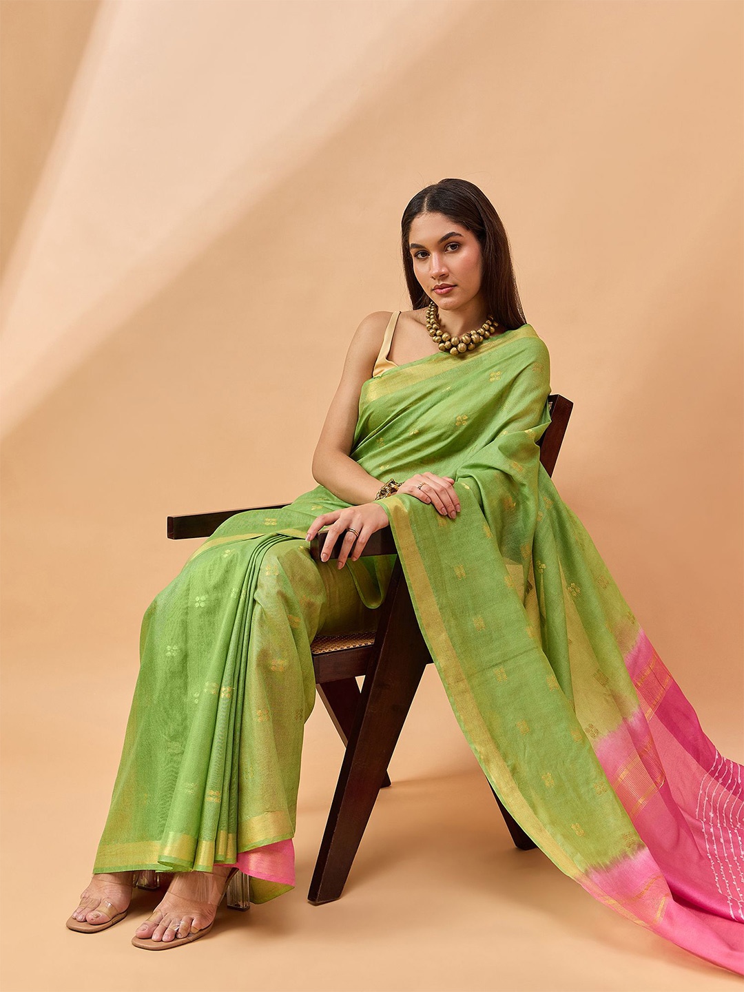 

swatika Woven Design Zari Saree, Green